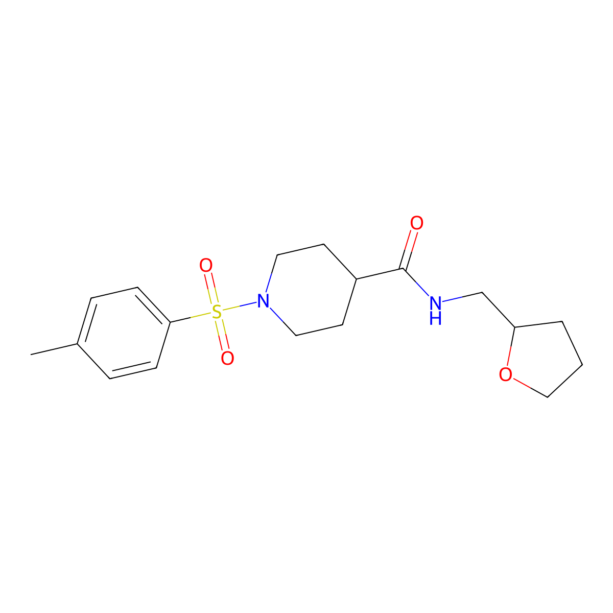 1-(4-methylphenyl)sulfonyl-N-(oxolan-2-ylmethyl)piperidine-4-carboxamide molecular structure, CAS 433695-40-0