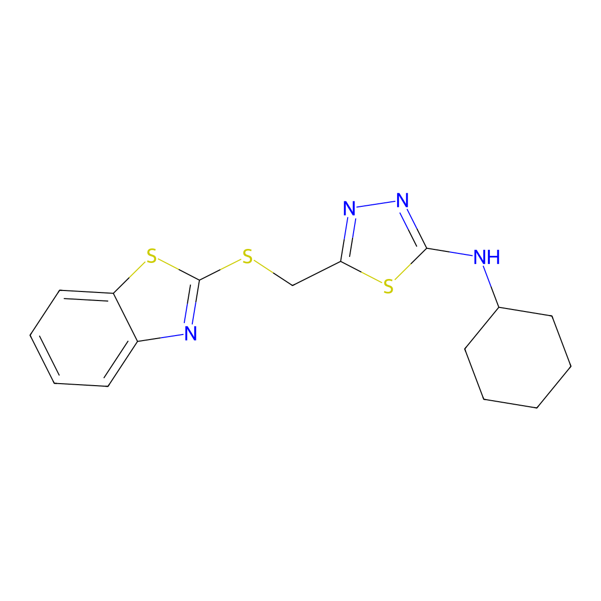 [5-(Benzothiazol-2-ylthiomethyl)(1,3,4-thiadiazol-2-yl)]cyclohexylamine molecular structure, CAS 433695-50-2