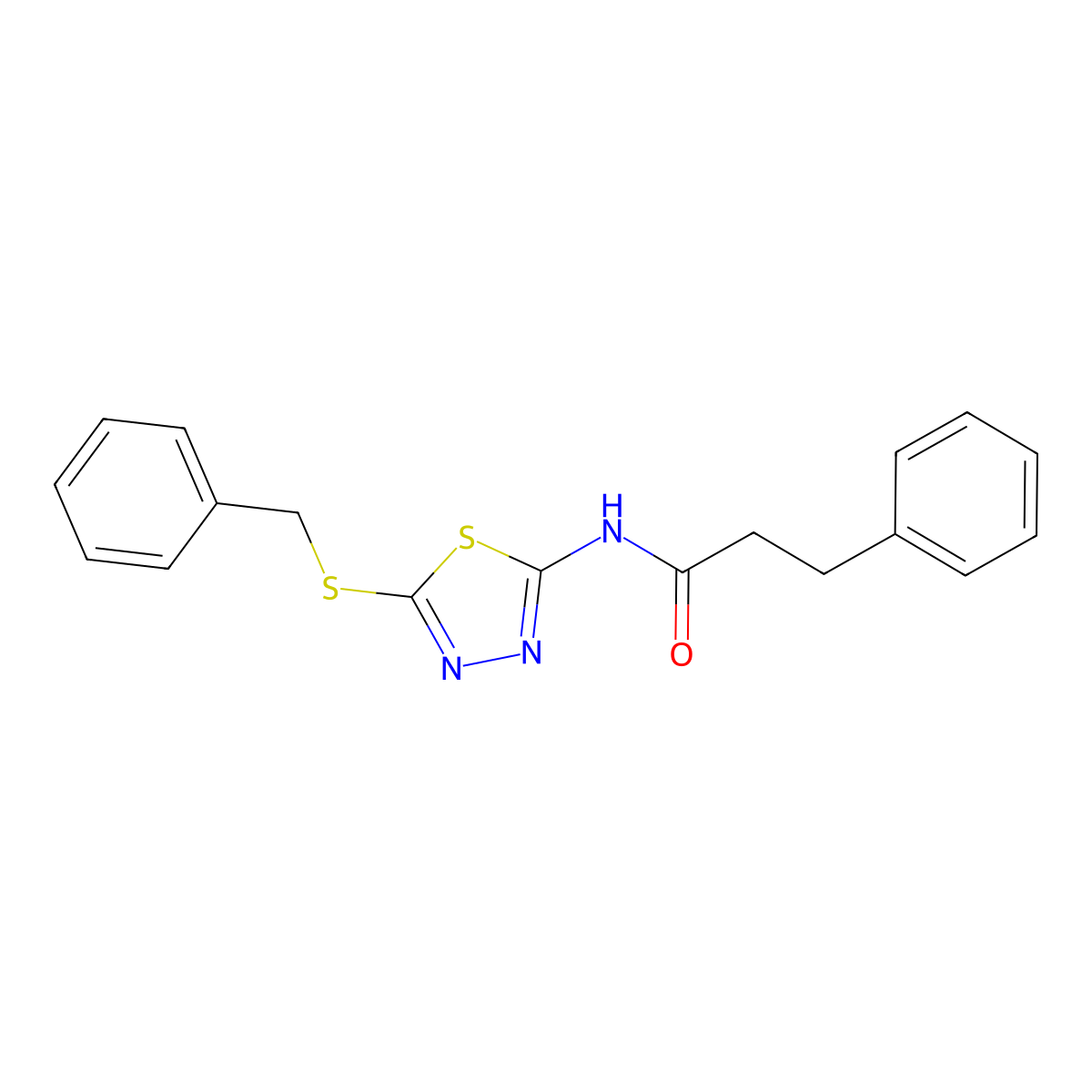 N-[5-(benzylsulfanyl)-1,3,4-thiadiazol-2-yl]-3-phenylpropanamide molecular structure, CAS 433695-57-9