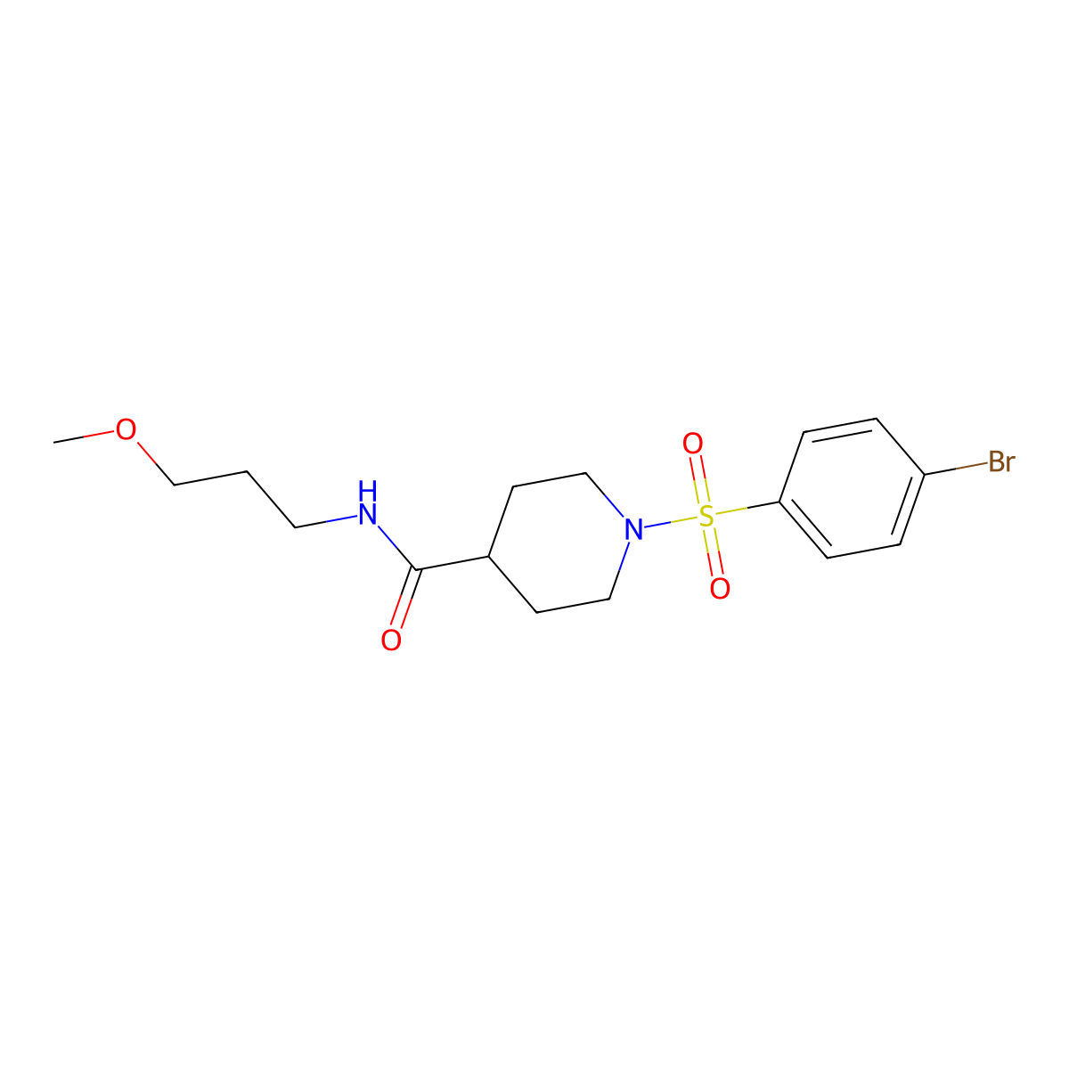 1-(4-bromophenyl)sulfonyl-N-(3-methoxypropyl)piperidine-4-carboxamide molecular structure, CAS 433695-78-4
