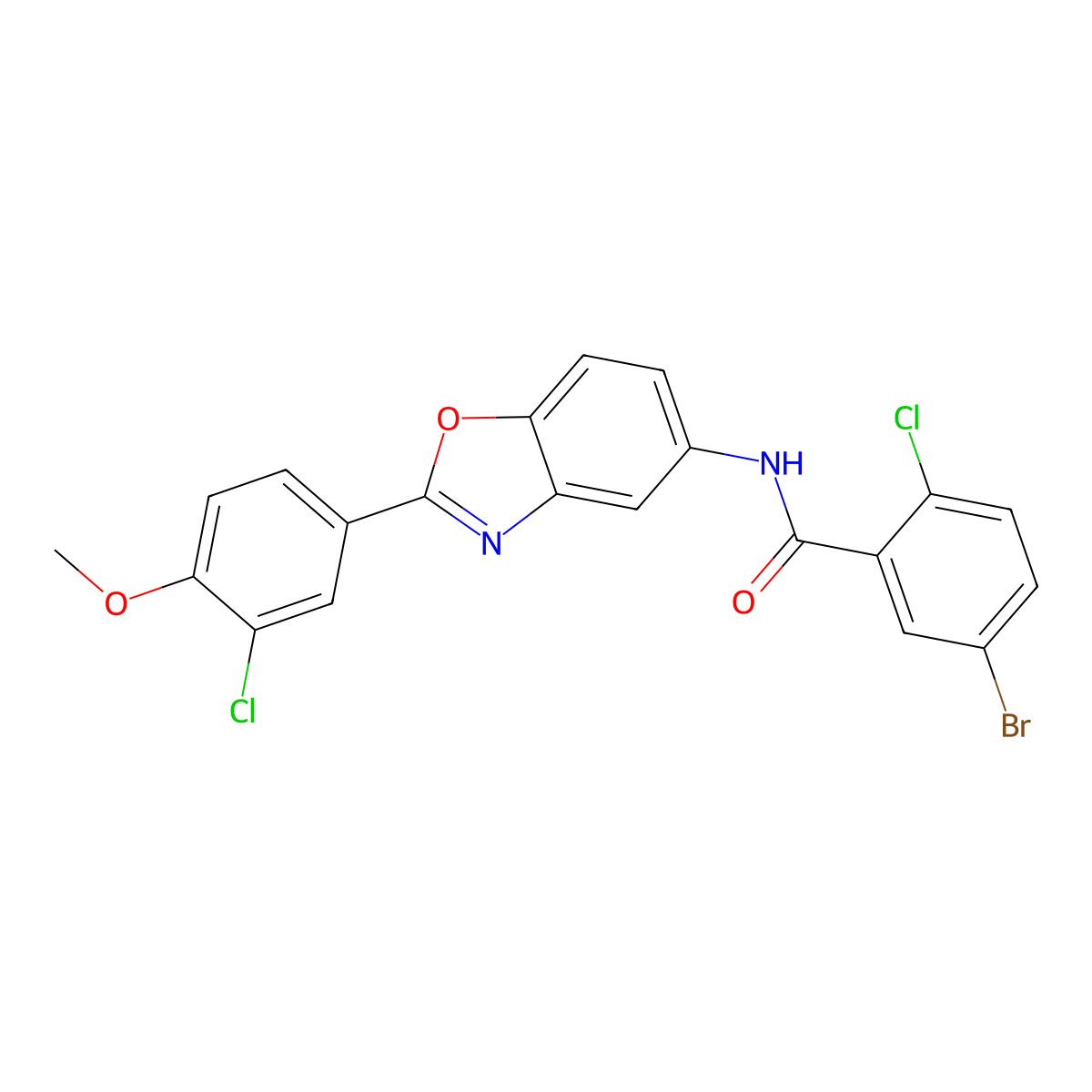 5-bromo-2-chloro-N-[2-(3-chloro-4-methoxyphenyl)-1,3-benzoxazol-5-yl]benzamide molecular structure, CAS 433695-91-1
