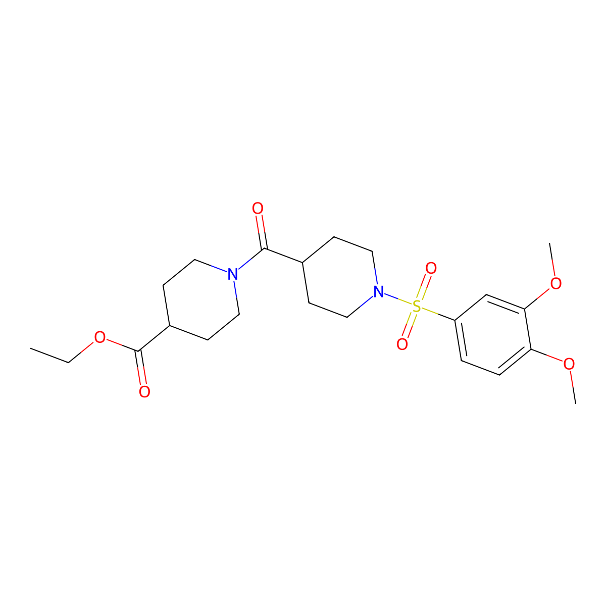 Ethyl 1-({1-[(3,4-dimethoxyphenyl)sulfonyl]piperidin-4-yl}carbonyl)piperidine-4-carboxylate molecular structure, CAS 433696-07-2