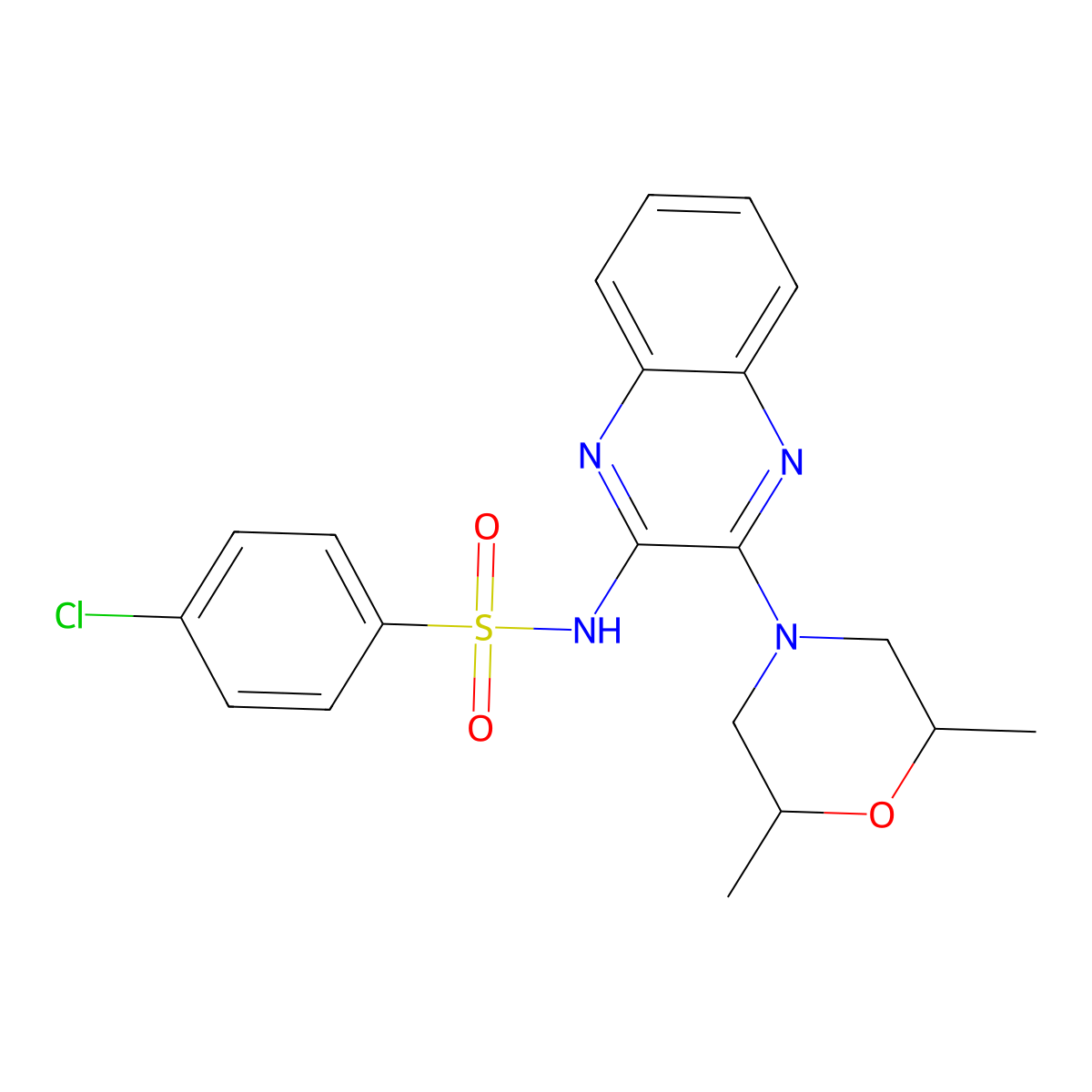 4-chloro-N-[3-(2,6-dimethylmorpholin-4-yl)quinoxalin-2-yl]benzene-1-sulfonamide molecular structure, CAS 433696-75-4