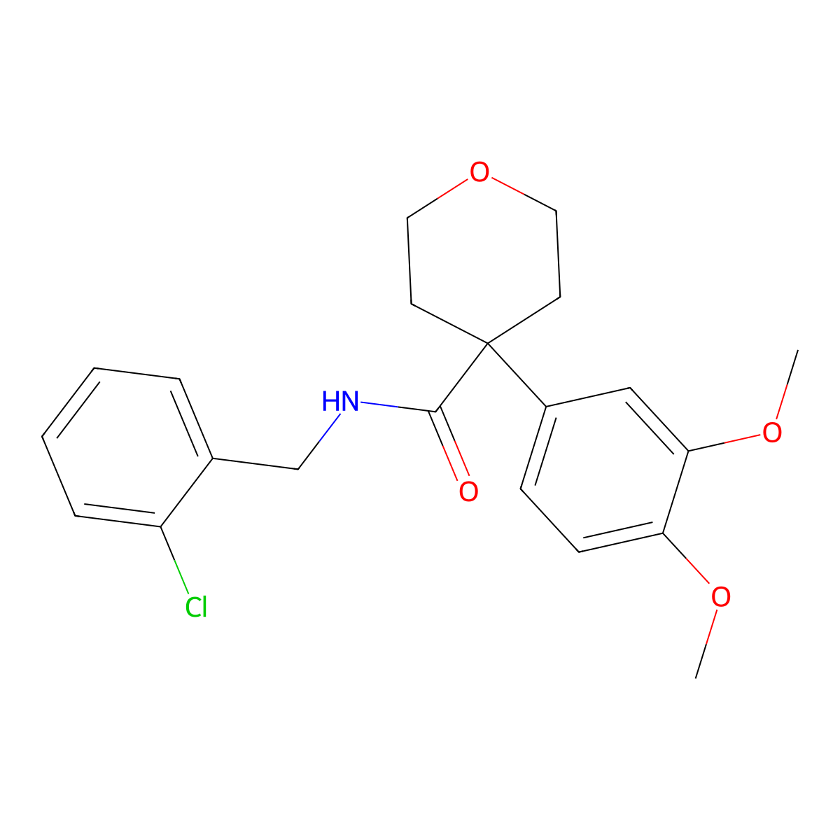 N-(2-chlorobenzyl)-4-(3,4-dimethoxyphenyl)tetrahydro-2H-pyran-4-carboxamide molecular structure, CAS 433696-84-5