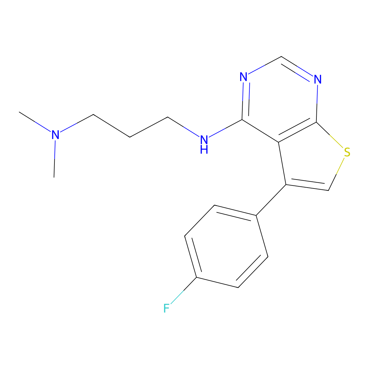 N-[5-(4-fluorophenyl)thieno[2,3-d]pyrimidin-4-yl]-N',N'-dimethylpropane-1,3-diamine molecular structure, CAS 433696-94-7