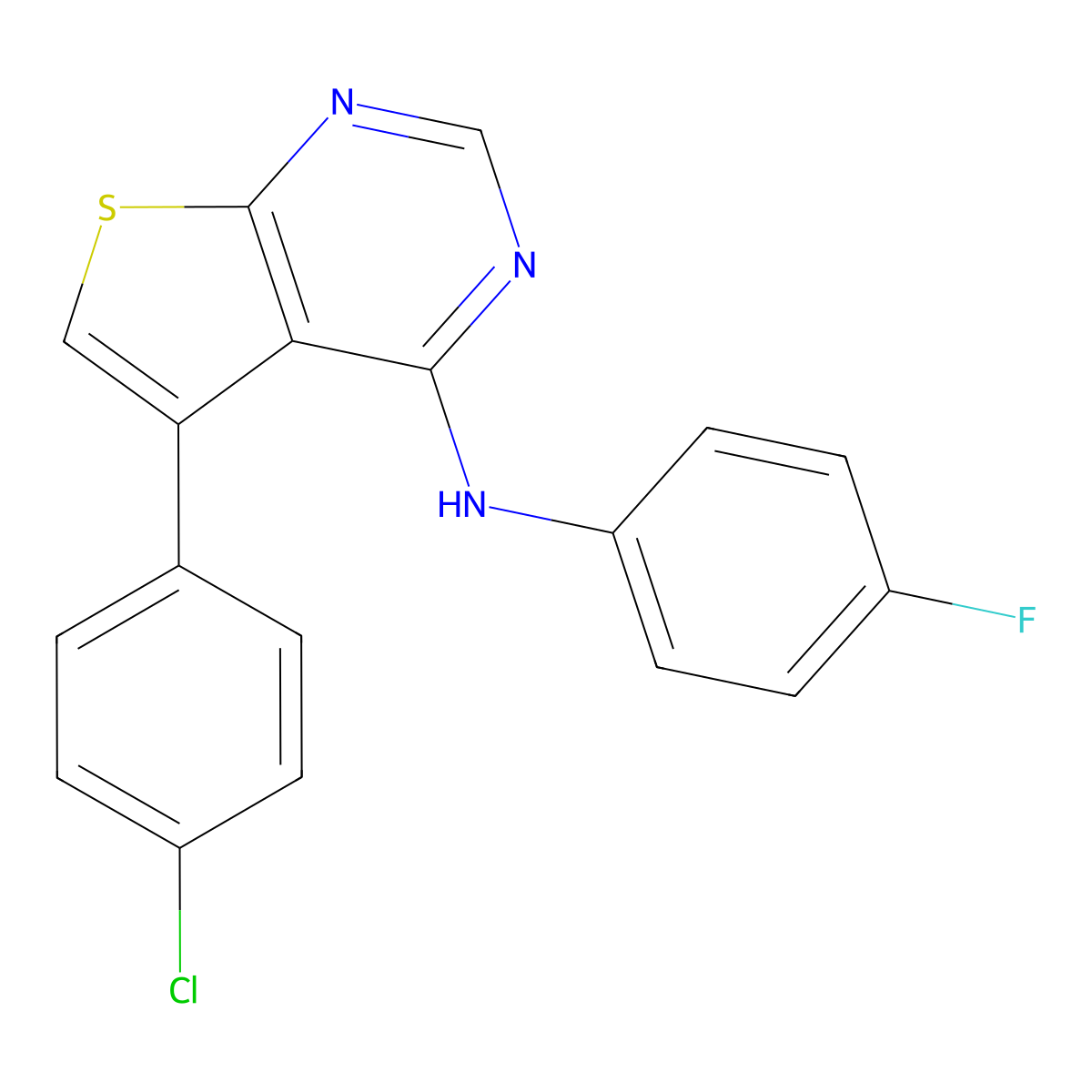 5-(4-chlorophenyl)-N-(4-fluorophenyl)thieno[2,3-d]pyrimidin-4-amine molecular structure, CAS 433696-97-0