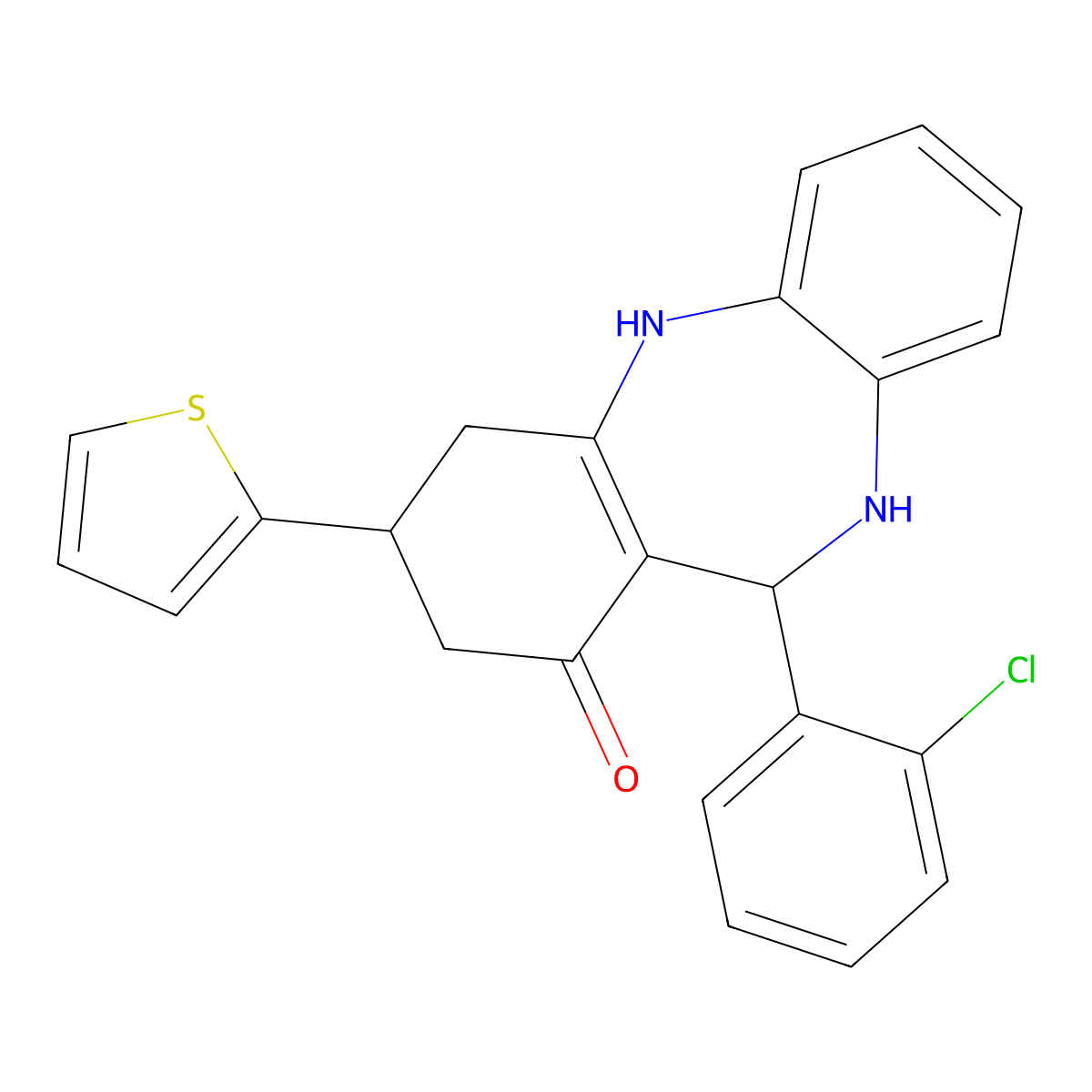 6-(2-Chlorophenyl)-9-thiophen-2-yl-5,6,8,9,10,11-hexahydrobenzo[b][1,4]benzodiazepin-7-one molecular structure, CAS 433697-03-1