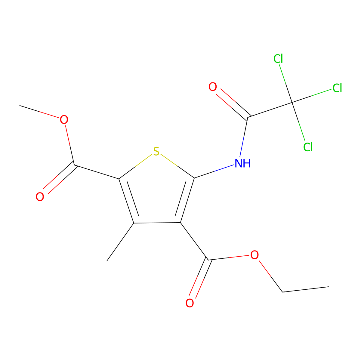 4-Ethyl 2-methyl 3-methyl-5-[(trichloroacetyl)amino]thiophene-2,4-dicarboxylate molecular structure, CAS 433697-18-8