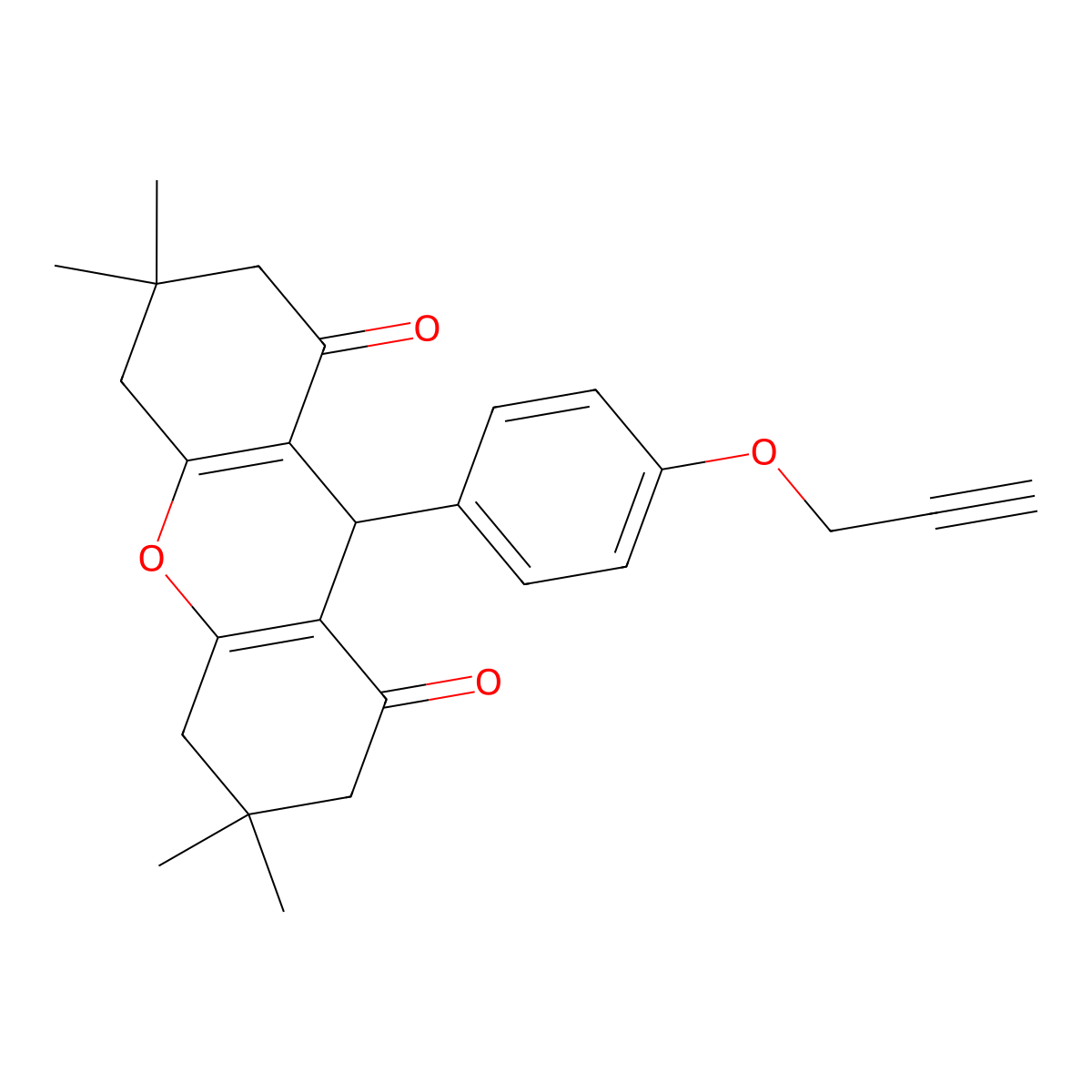 3,3,6,6-tetramethyl-9-(4-prop-2-ynoxyphenyl)-4,5,7,9-tetrahydro-2H-xanthene-1,8-dione molecular structure, CAS 433697-28-0