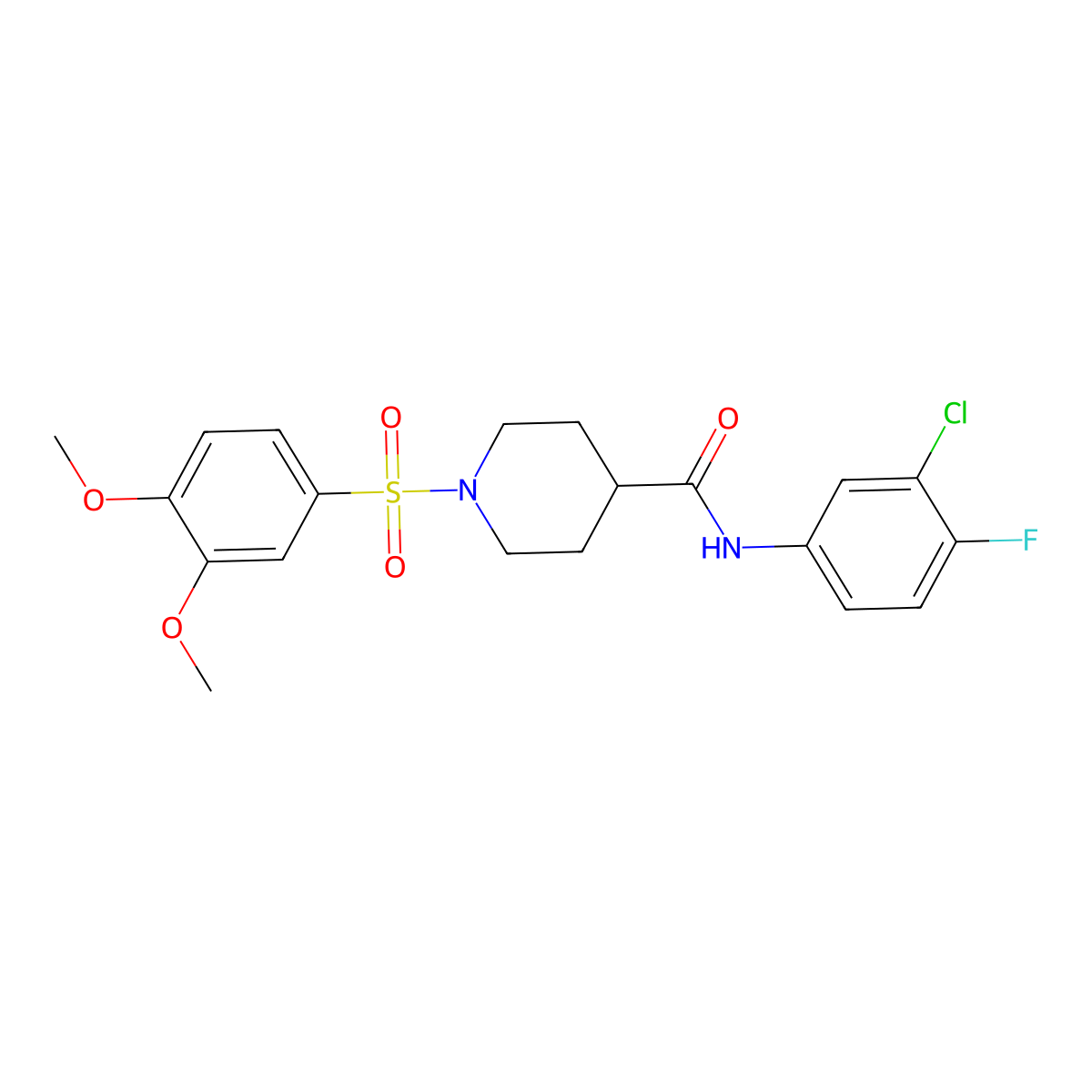 N-(3-chloro-4-fluorophenyl)-1-(3,4-dimethoxyphenyl)sulfonylpiperidine-4-carboxamide molecular structure, CAS 433697-32-6