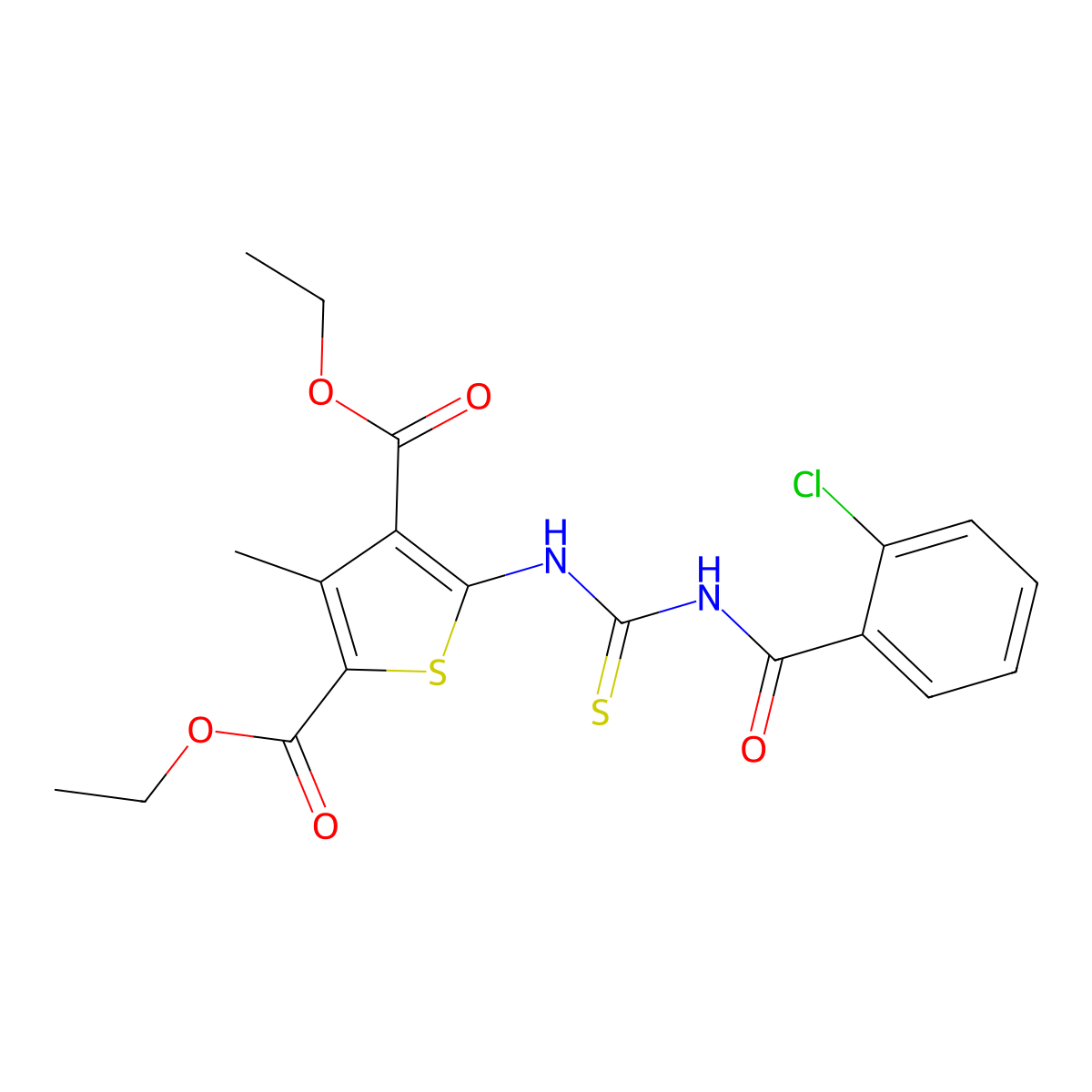 Diethyl 5-[(2-chlorobenzoyl)carbamothioylamino]-3-methylthiophene-2,4-dicarboxylate molecular structure, CAS 433697-57-5