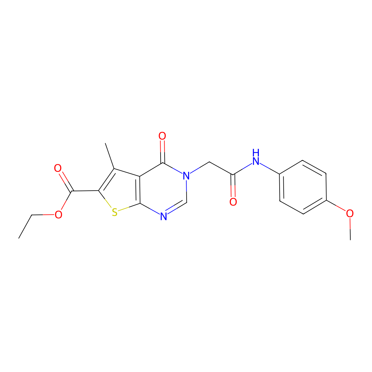 Ethyl 3-(2-((4-methoxyphenyl)amino)-2-oxoethyl)-5-methyl-4-oxo-3,4-dihydrothieno[2,3-d]pyrimidine-6-carboxylate molecular structure, CAS 433697-61-1