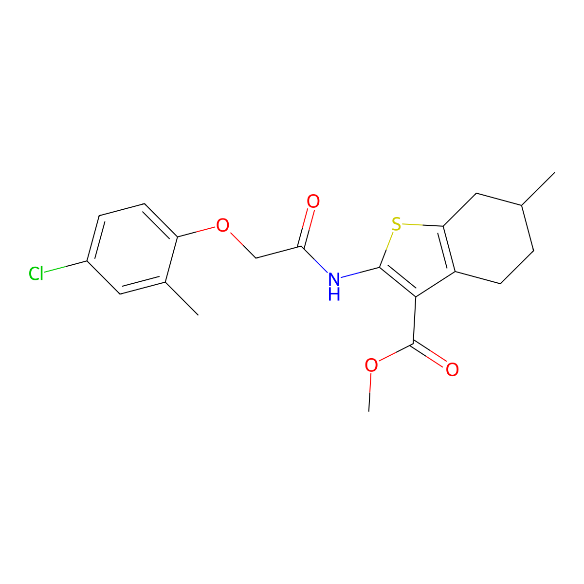 Methyl 2-{[(4-chloro-2-methylphenoxy)acetyl]amino}-6-methyl-4,5,6,7-tetrahydro-1-benzothiophene-3-carboxylate molecular structure, CAS 433697-76-8