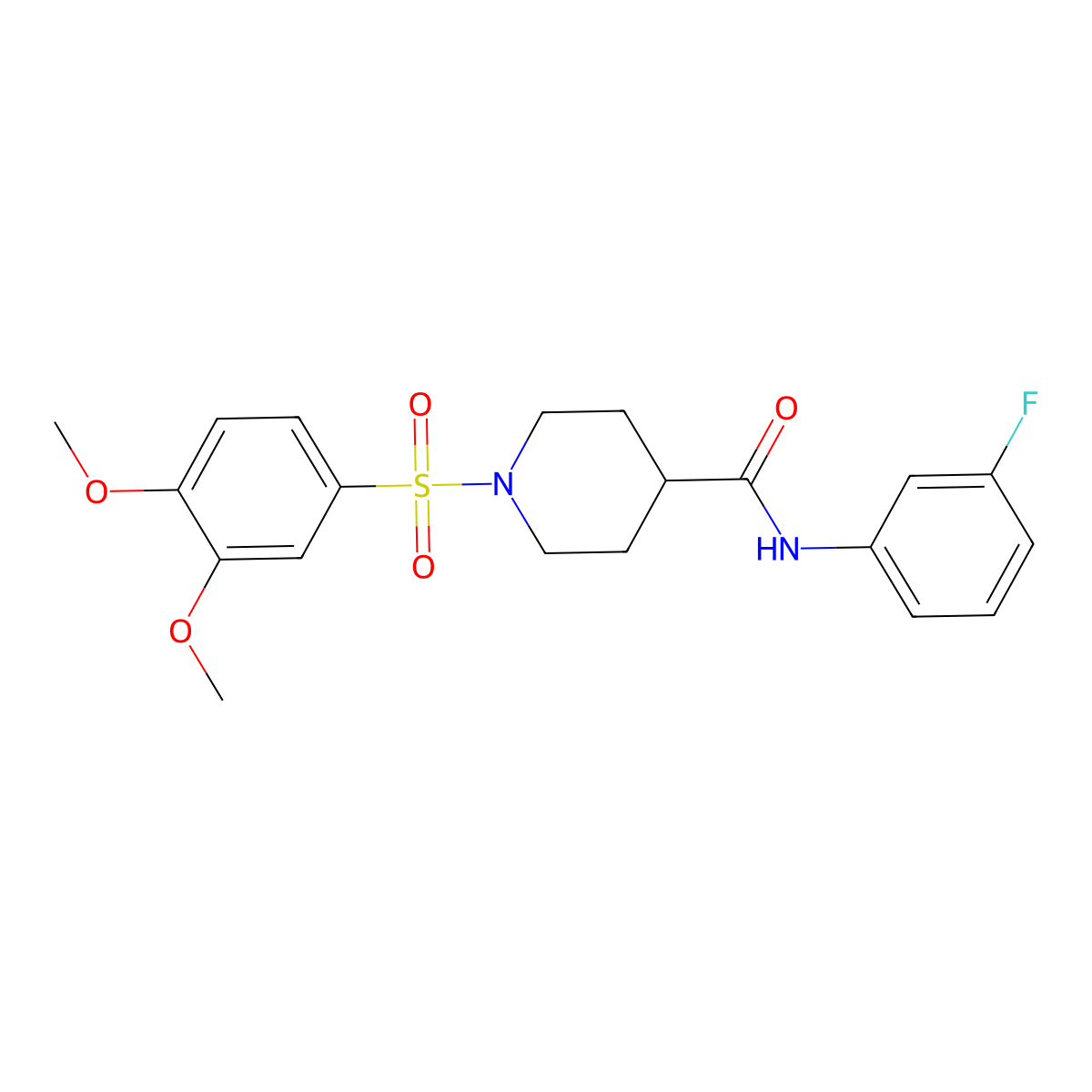 1-(3,4-dimethoxyphenyl)sulfonyl-N-(3-fluorophenyl)piperidine-4-carboxamide molecular structure, CAS 433698-20-5
