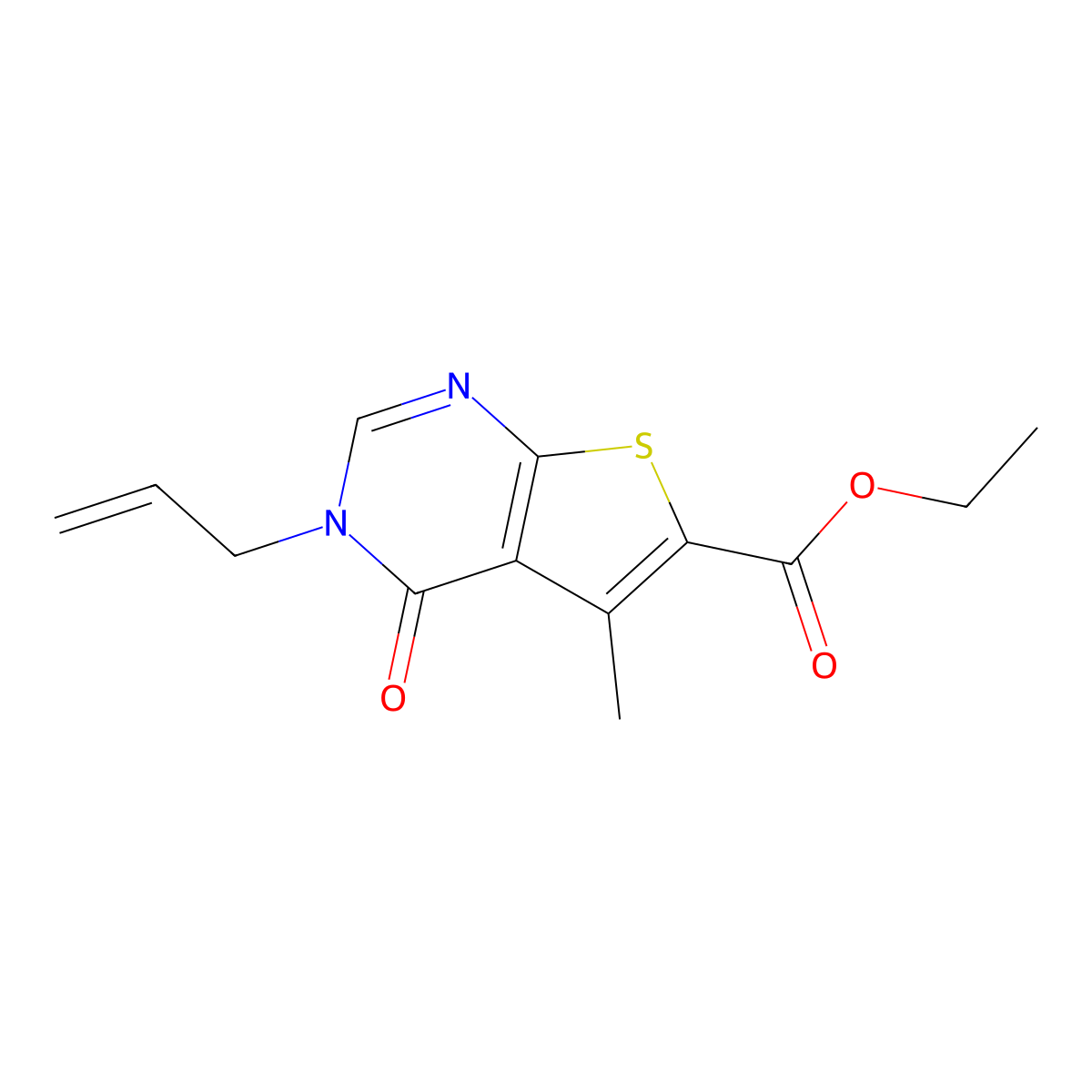 Ethyl 5-methyl-4-oxo-3-prop-2-enylthieno[2,3-d]pyrimidine-6-carboxylate molecular structure, CAS 433698-29-4
