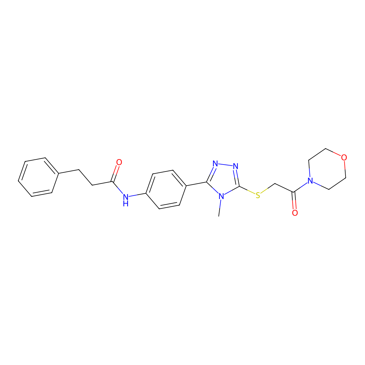 N-[4-[4-methyl-5-(2-morpholin-4-yl-2-oxoethyl)sulfanyl-1,2,4-triazol-3-yl]phenyl]-3-phenylpropanamide molecular structure, CAS 433698-35-2