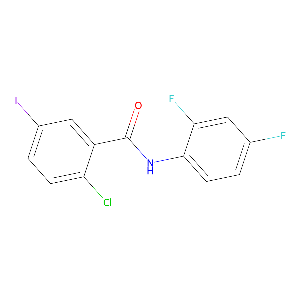 2-chloro-N-(2,4-difluorophenyl)-5-iodobenzamide molecular structure, CAS 433698-57-8