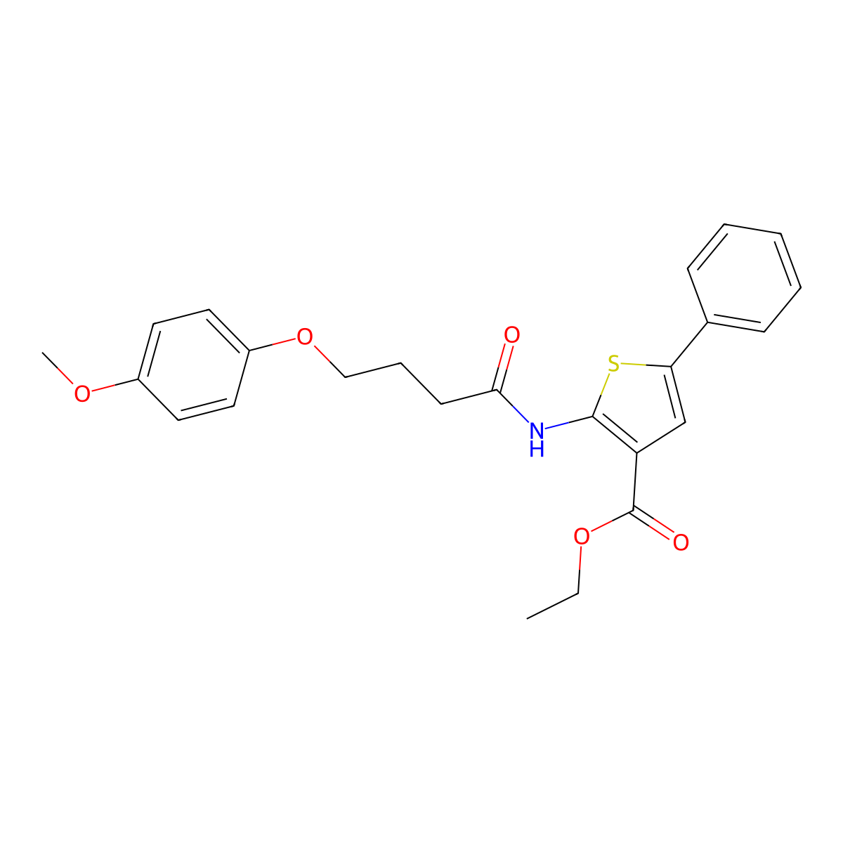 Ethyl 2-[4-(4-methoxyphenoxy)butanoylamino]-5-phenylthiophene-3-carboxylate molecular structure, CAS 433698-59-0