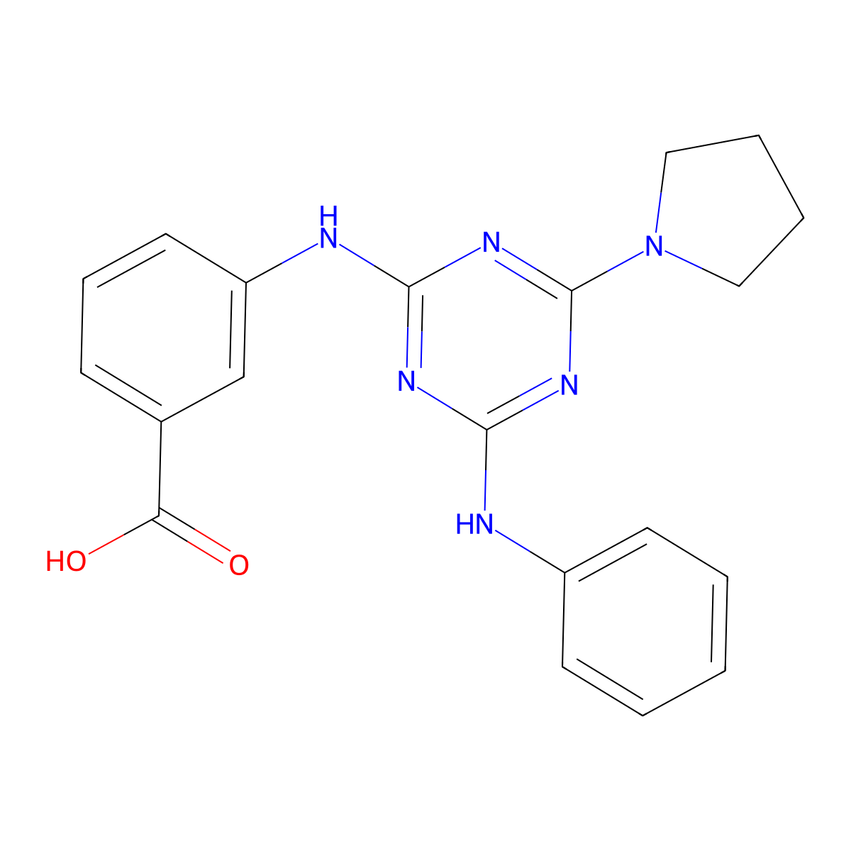 3-[(4-Anilino-6-pyrrolidin-1-yl-1,3,5-triazin-2-yl)amino]benzoic acid molecular structure, CAS 433698-74-9