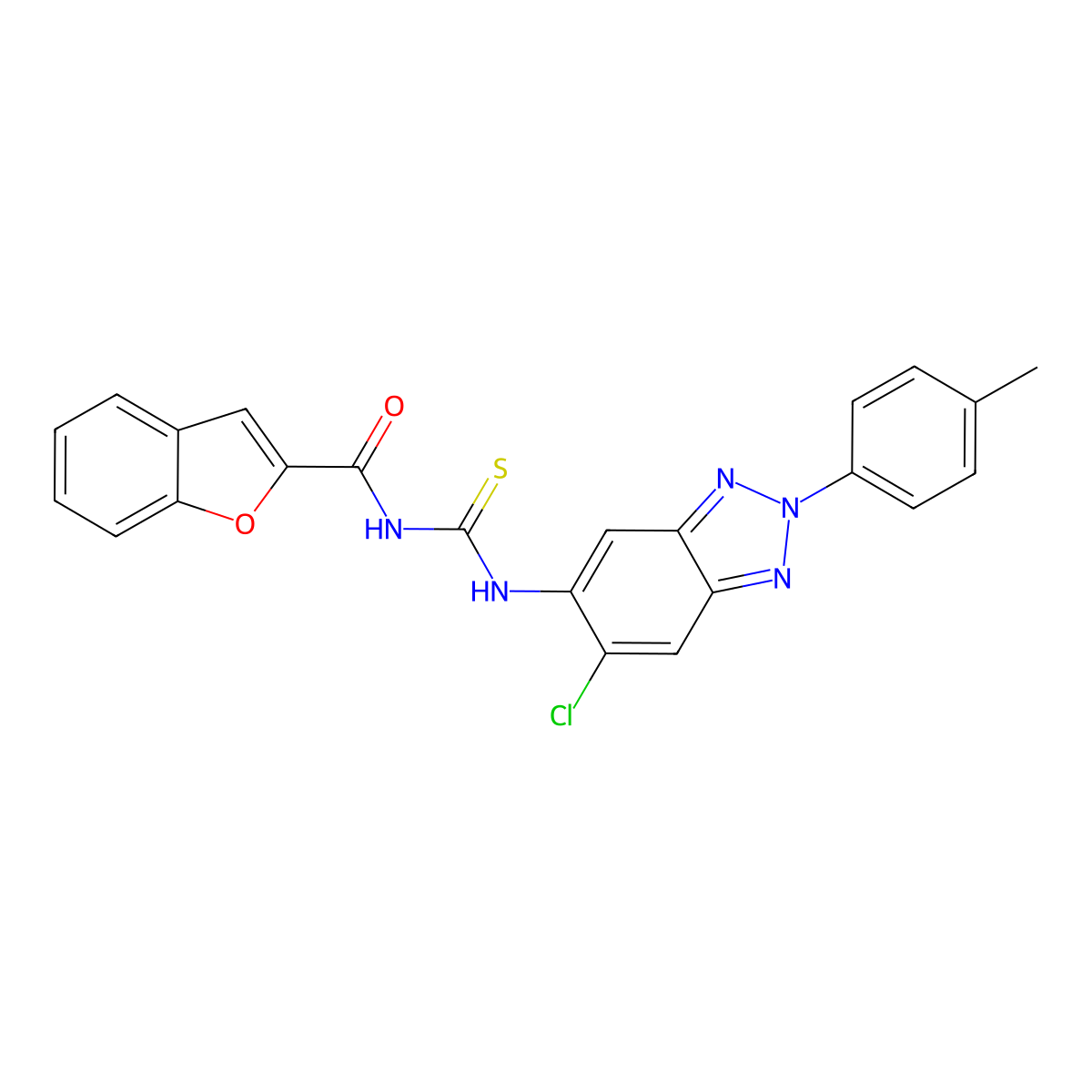 N-[[6-chloro-2-(4-methylphenyl)benzotriazol-5-yl]carbamothioyl]-1-benzofuran-2-carboxamide molecular structure, CAS 433698-78-3