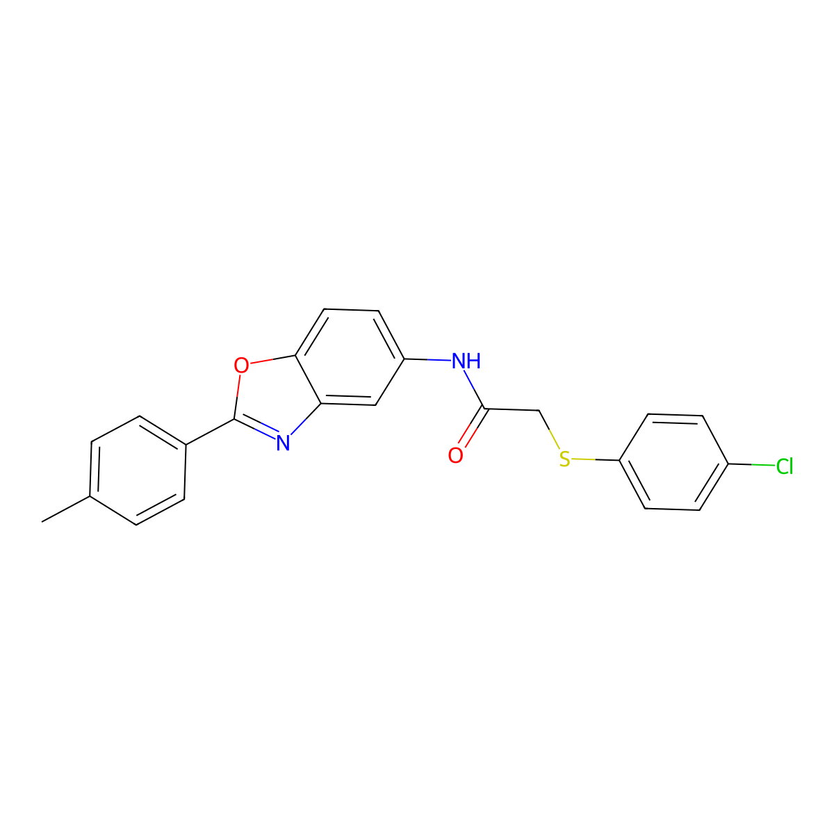 2-(4-chlorophenyl)sulfanyl-N-[2-(4-methylphenyl)-1,3-benzoxazol-5-yl]acetamide molecular structure, CAS 433698-84-1