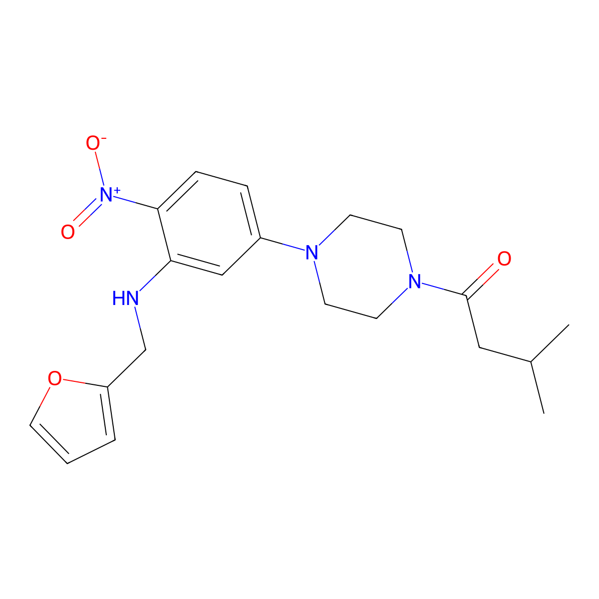 1-[4-[3-(Furan-2-ylmethylamino)-4-nitrophenyl]piperazin-1-yl]-3-methylbutan-1-one molecular structure, CAS 433698-98-7