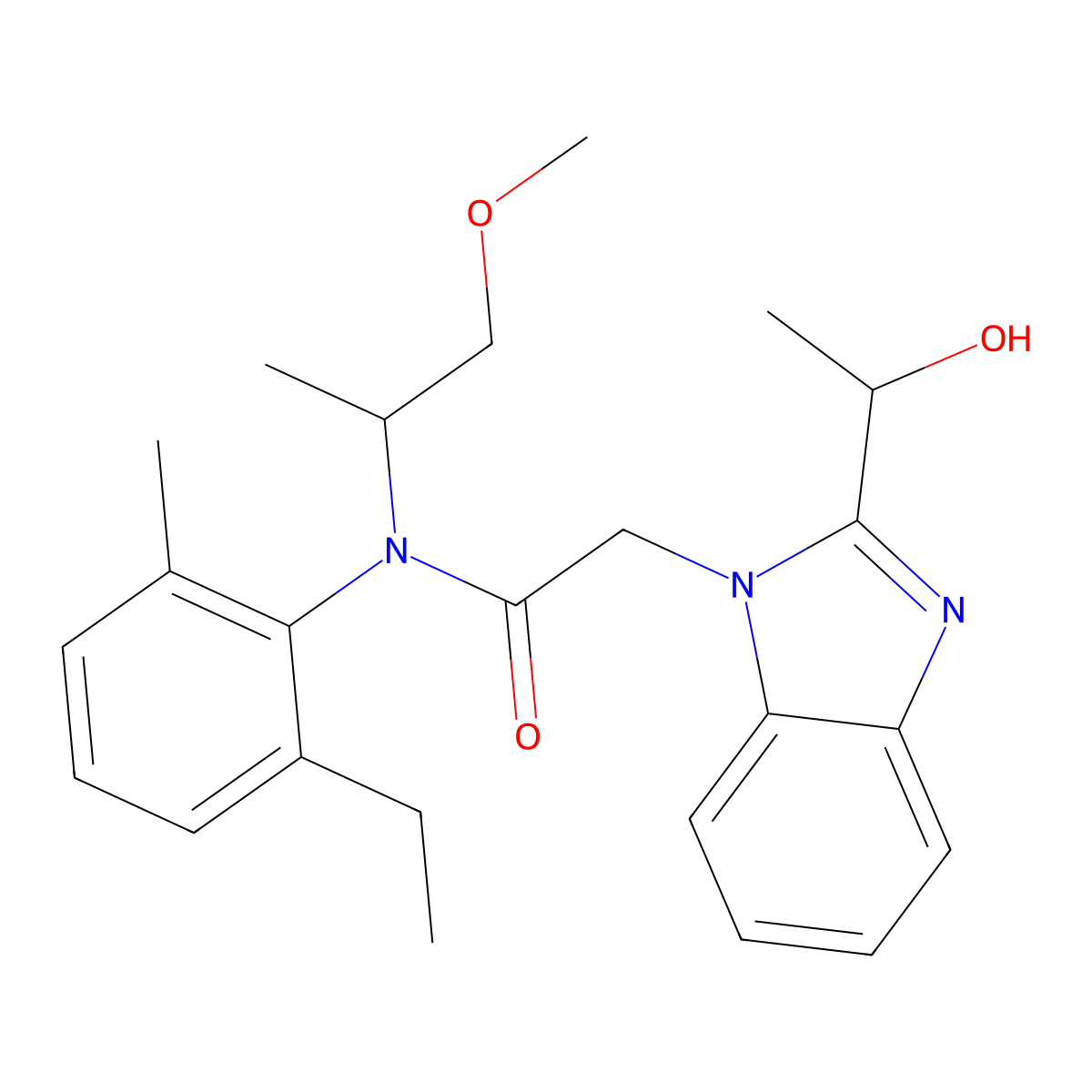 N-(2-ethyl-6-methylphenyl)-2-[2-(1-hydroxyethyl)benzimidazol-1-yl]-N-(1-methoxypropan-2-yl)acetamide molecular structure, CAS 433699-11-7