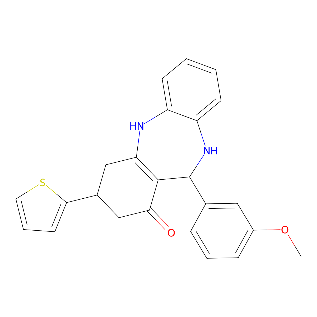 6-(3-Methoxyphenyl)-9-thiophen-2-yl-5,6,8,9,10,11-hexahydrobenzo[b][1,4]benzodiazepin-7-one molecular structure, CAS 433699-33-3