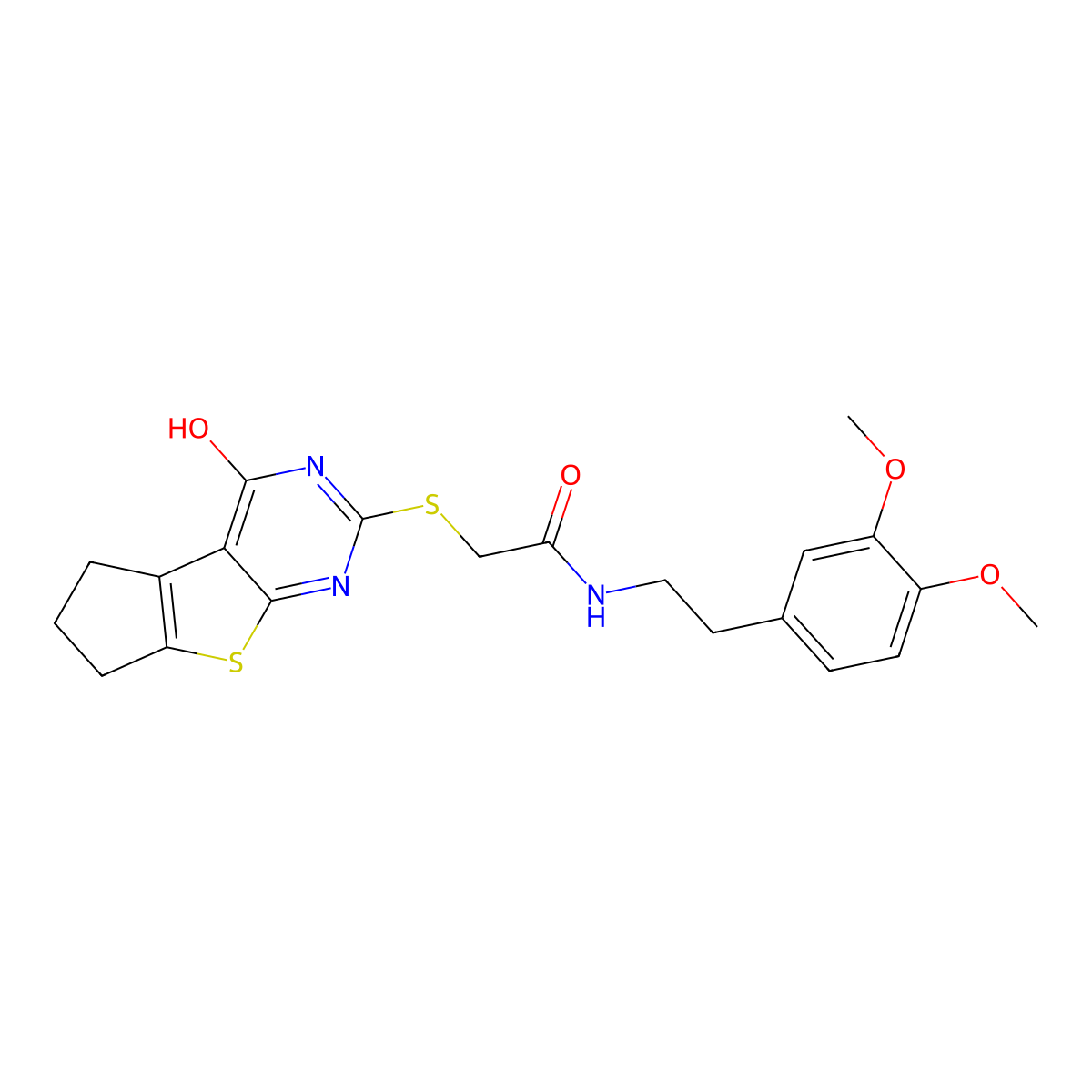 N-[2-(3,4-dimethoxyphenyl)ethyl]-2-(4-oxo(3,5,6,7-tetrahydrocyclopenta[1,2-d]p yrimidino[4,5-b]thiophen-2-ylthio))acetamide molecular structure, CAS 433699-35-5
