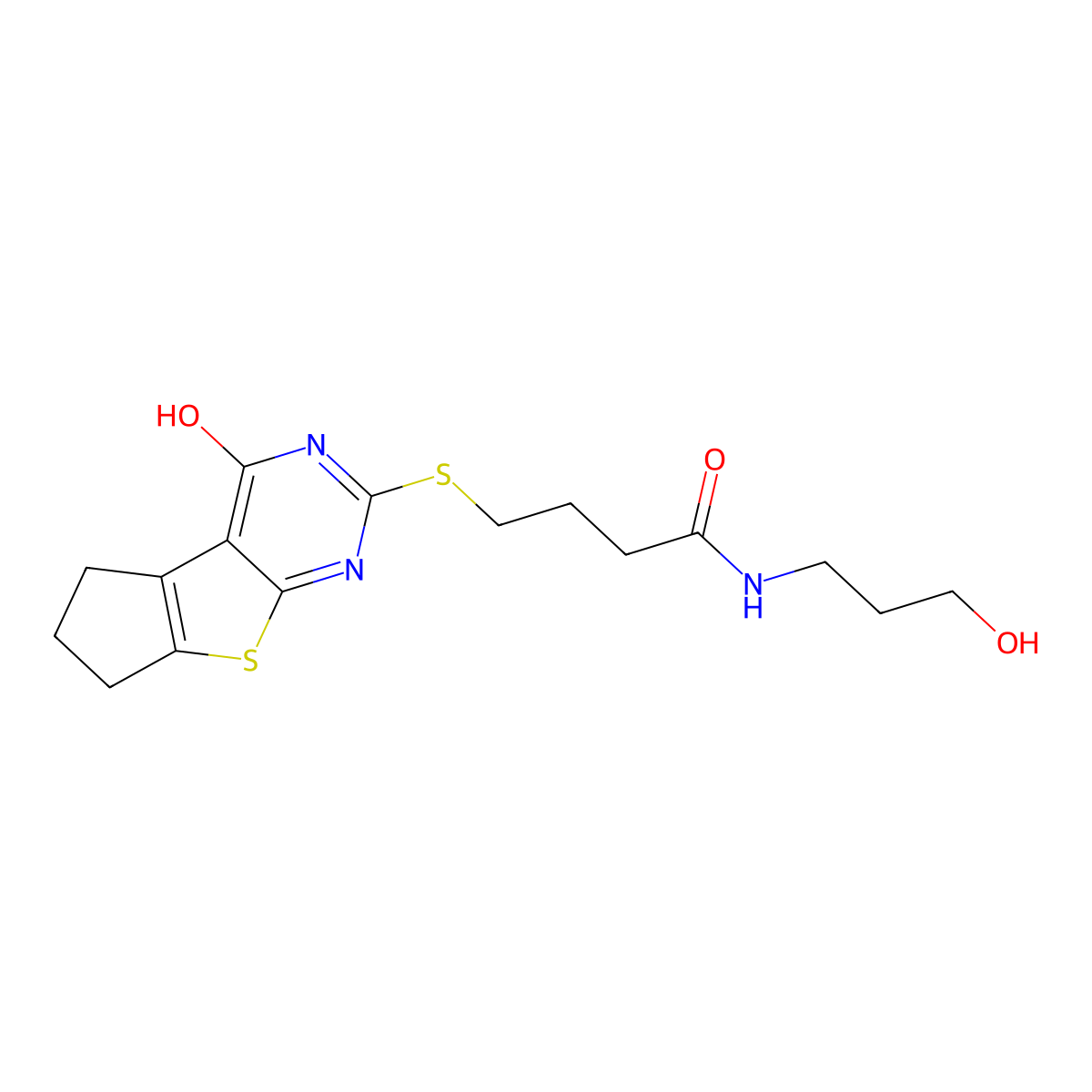 N-(3-hydroxypropyl)-4-[(1-oxo-2,6,7,8-tetrahydrocyclopenta[2,3]thieno[2,4-b]pyrimidin-3-yl)thio]butanamide molecular structure, CAS 433699-92-4
