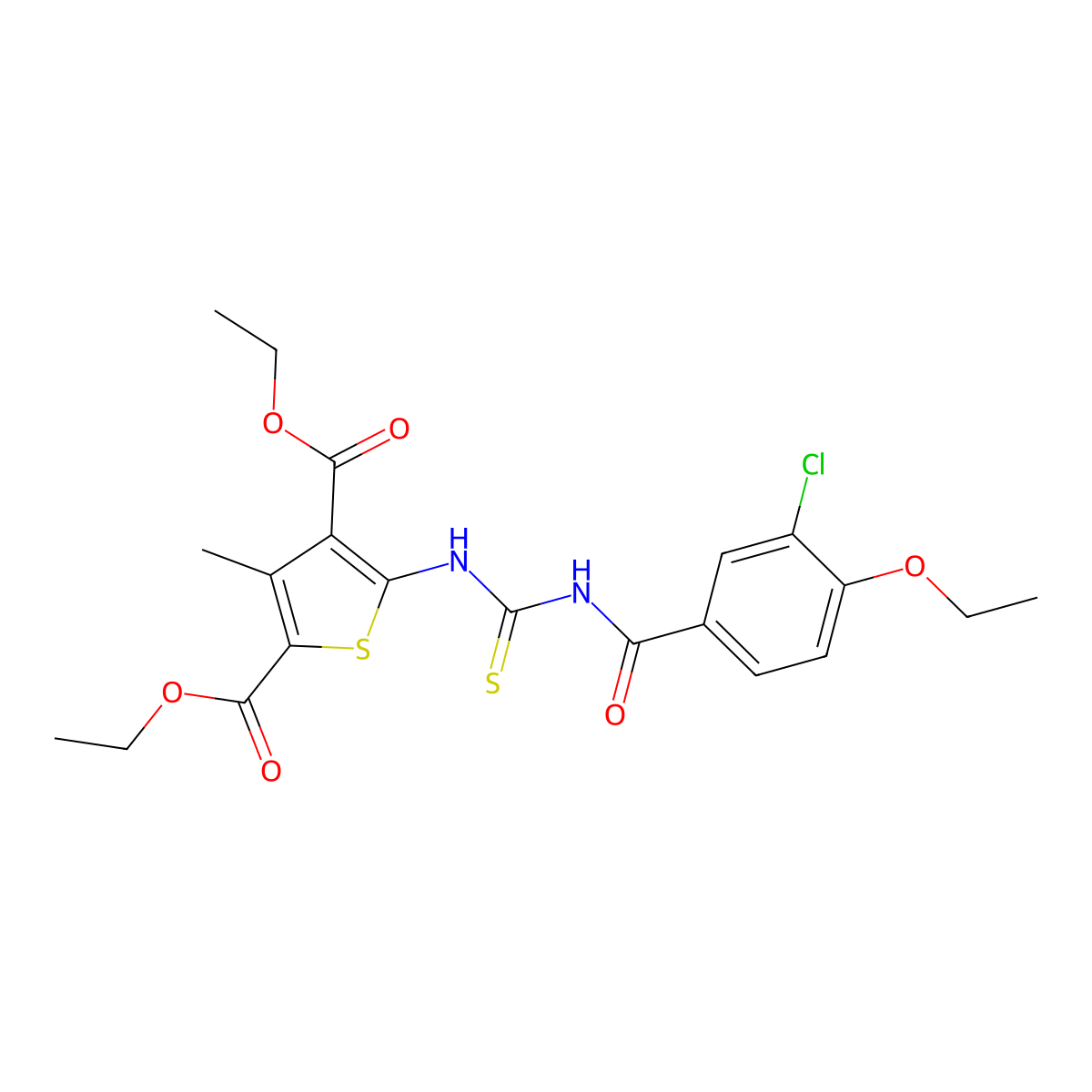Diethyl 5-({[(3-chloro-4-ethoxyphenyl)carbonyl]carbamothioyl}amino)-3-methylthiophene-2,4-dicarboxylate molecular structure, CAS 433700-10-8