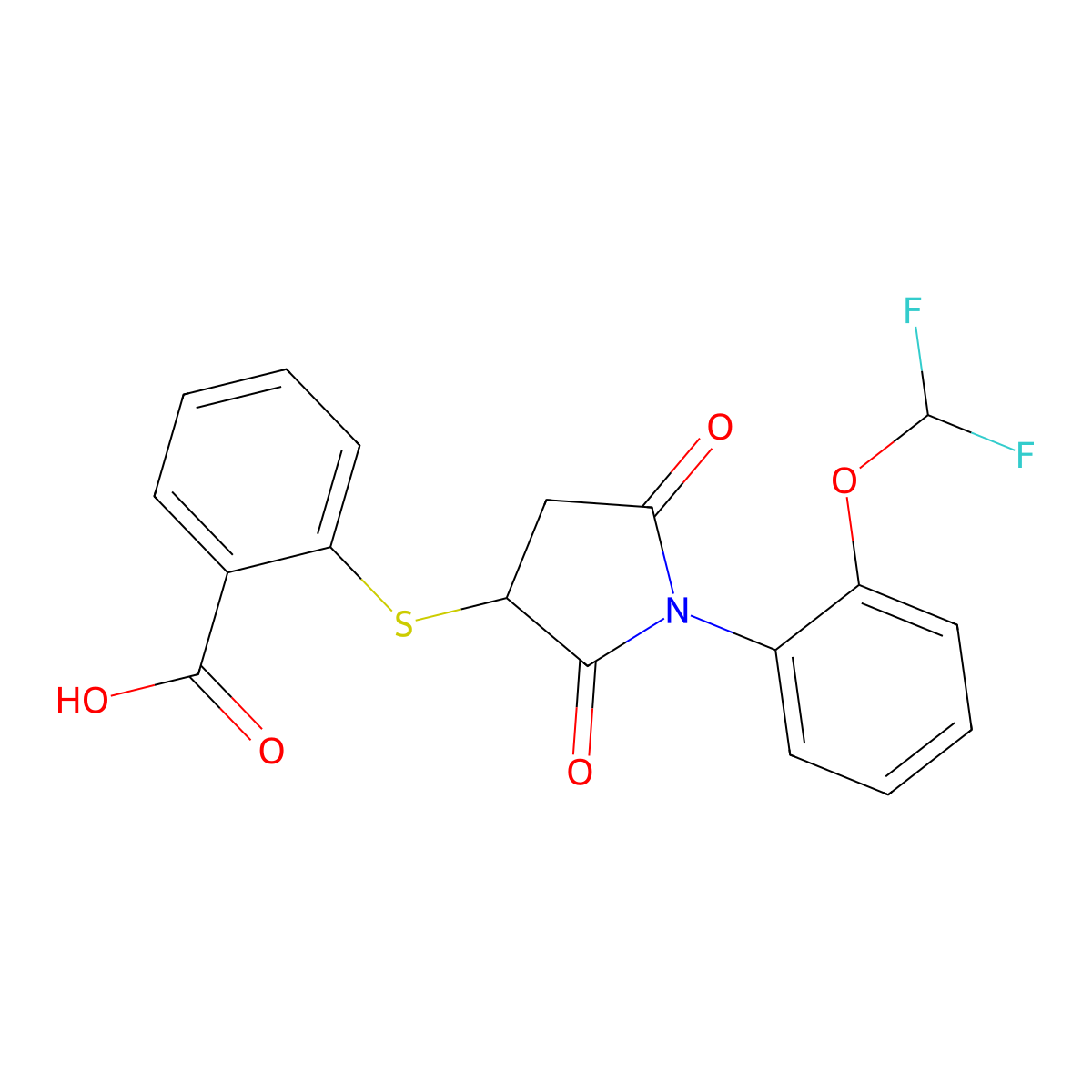 2-({1-[2-(Difluoromethoxy)phenyl]-2,5-dioxopyrrolidin-3-yl}sulfanyl)benzoic acid molecular structure, CAS 433700-13-1