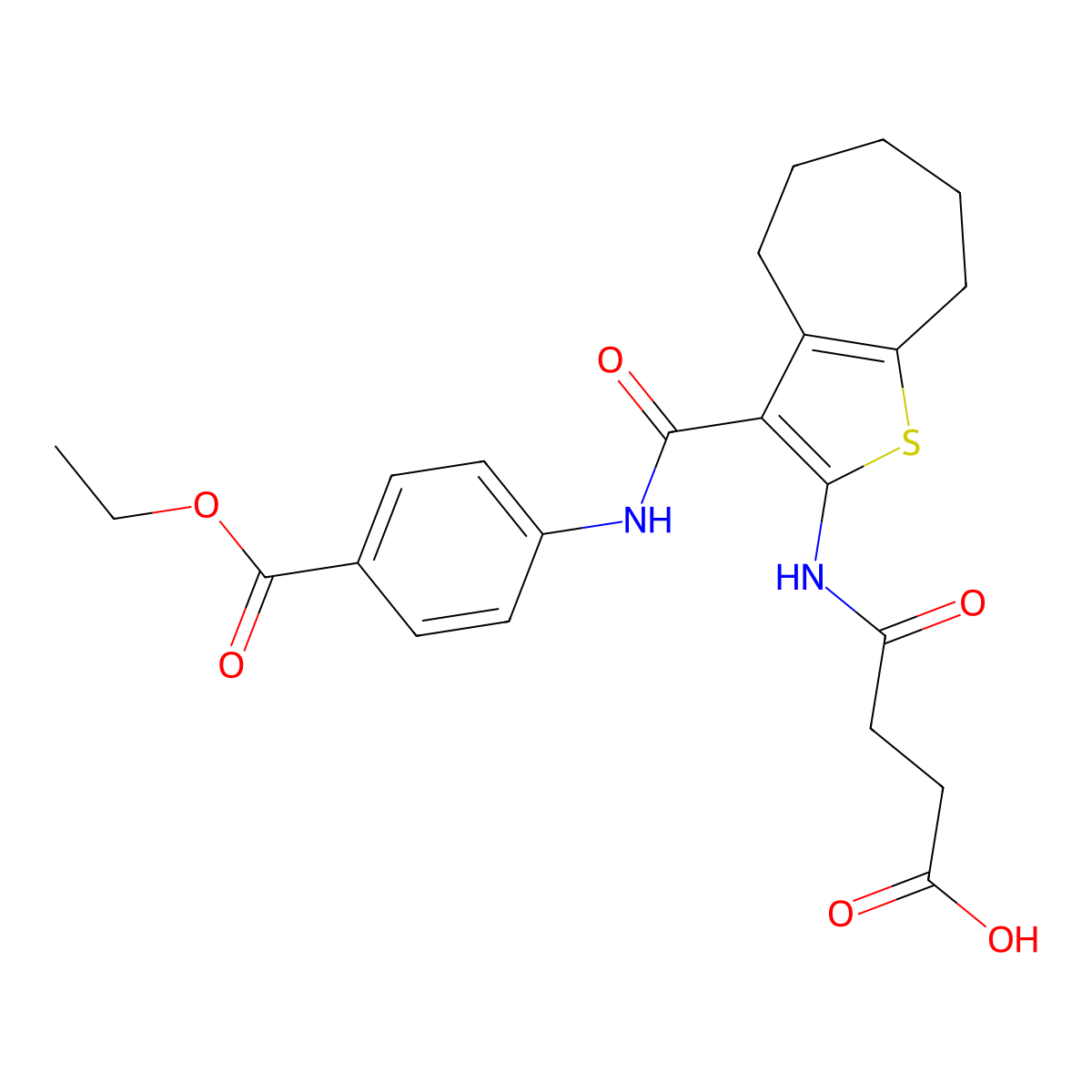 4-[[3-[(4-ethoxycarbonylphenyl)carbamoyl]-5,6,7,8-tetrahydro-4H-cyclohepta[b]thiophen-2-yl]amino]-4-oxobutanoic acid molecular structure, CAS 433700-18-6
