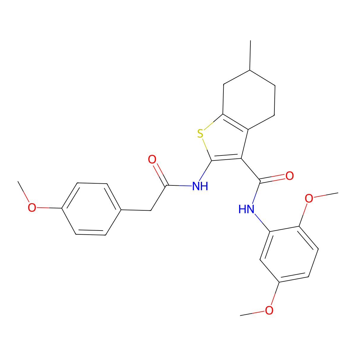 N-(2,5-dimethoxyphenyl)-2-{[(4-methoxyphenyl)acetyl]amino}-6-methyl-4,5,6,7-tetrahydro-1-benzothiophene-3-carboxamide molecular structure, CAS 433700-21-1