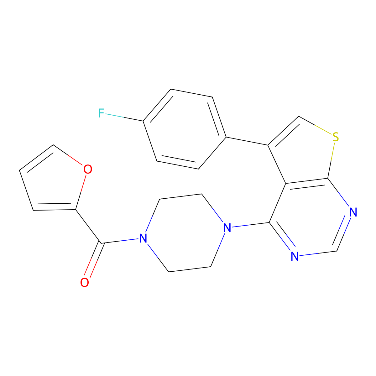 (4-(5-(4-Fluorophenyl)thieno[2,3-d]pyrimidin-4-yl)piperazin-1-yl)(furan-2-yl)methanone molecular structure, CAS 433700-35-7
