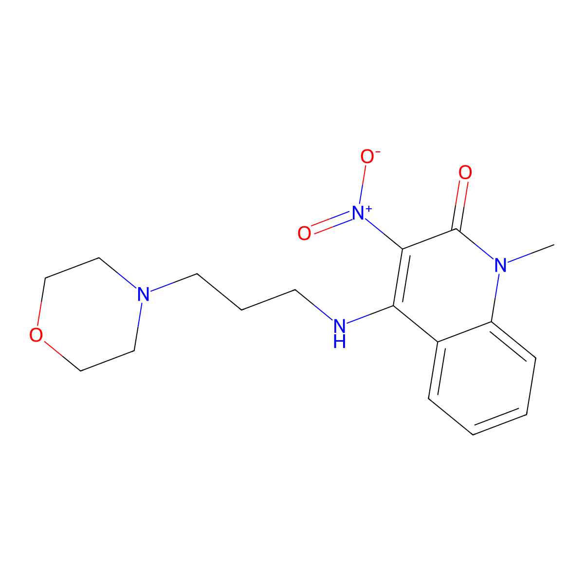 1-methyl-4-((3-morpholinopropyl)amino)-3-nitroquinolin-2(1H)-one molecular structure, CAS 433700-76-6