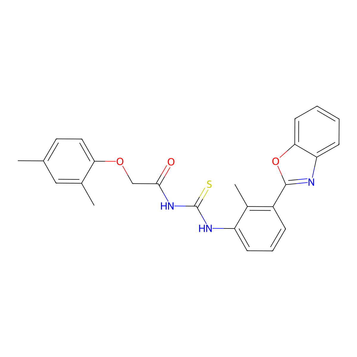 N-[[3-(1,3-benzoxazol-2-yl)-2-methylphenyl]carbamothioyl]-2-(2,4-dimethylphenoxy)acetamide molecular structure, CAS 433701-16-7