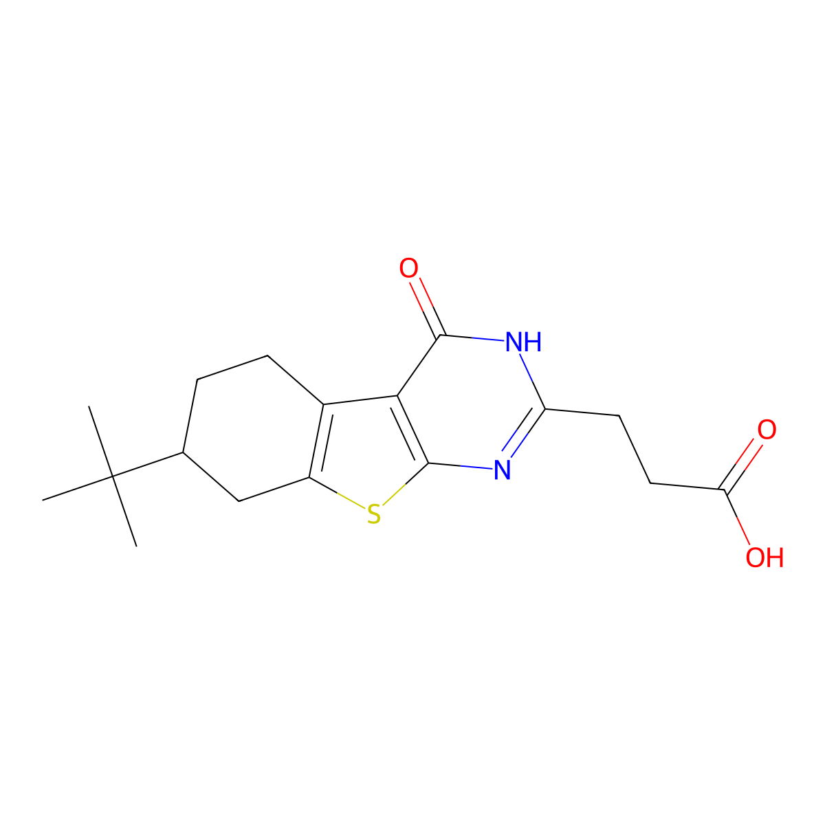 3-(7-Tert-butyl-4-oxo-3,4,5,6,7,8-hexahydro[1]benzothieno[2,3-d]pyrimidin-2-yl)propanoic acid molecular structure, CAS 433701-20-3