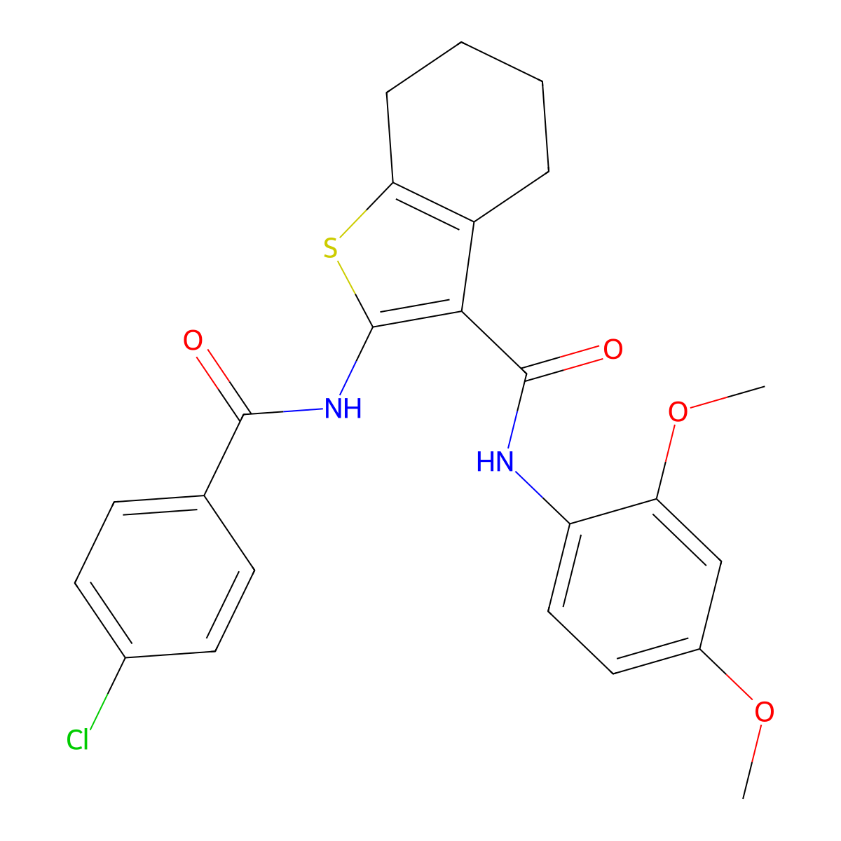 2-[(4-chlorobenzoyl)amino]-N-(2,4-dimethoxyphenyl)-4,5,6,7-tetrahydro-1-benzothiophene-3-carboxamide molecular structure, CAS 433701-25-8