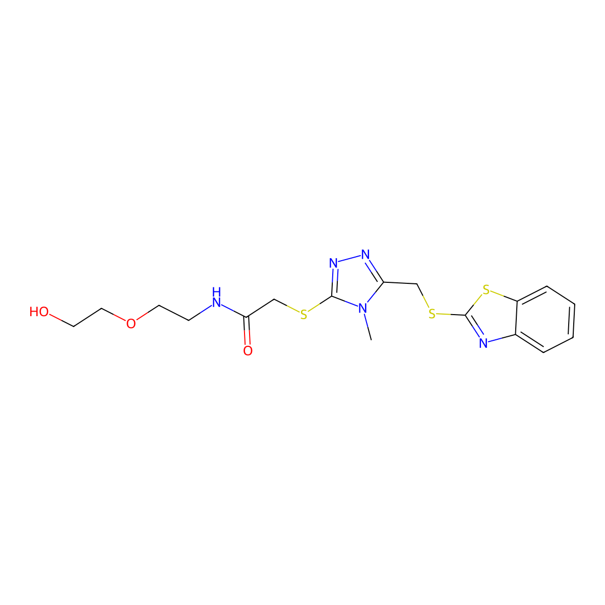 2-[5-(benzothiazol-2-ylthiomethyl)-4-methyl(1,2,4-triazol-3-ylthio)]-N-[2-(2-h ydroxyethoxy)ethyl]acetamide molecular structure, CAS 433701-29-2