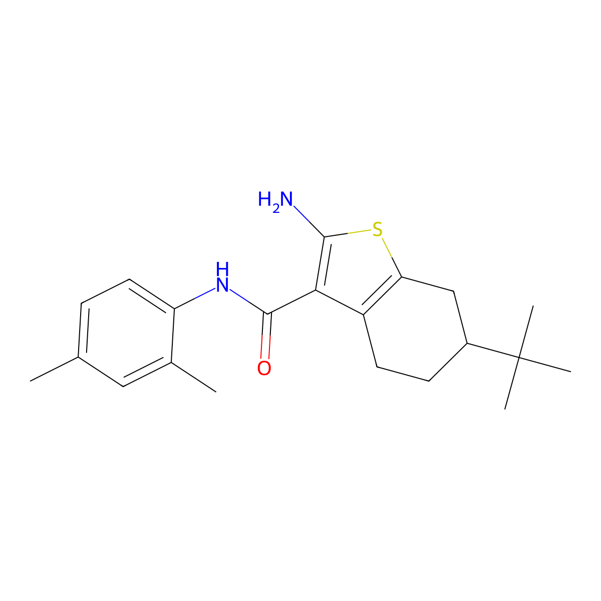 2-amino-6-tert-butyl-N-(2,4-dimethylphenyl)-4,5,6,7-tetrahydro-1-benzothiophene-3-carboxamide molecular structure, CAS 433701-35-0