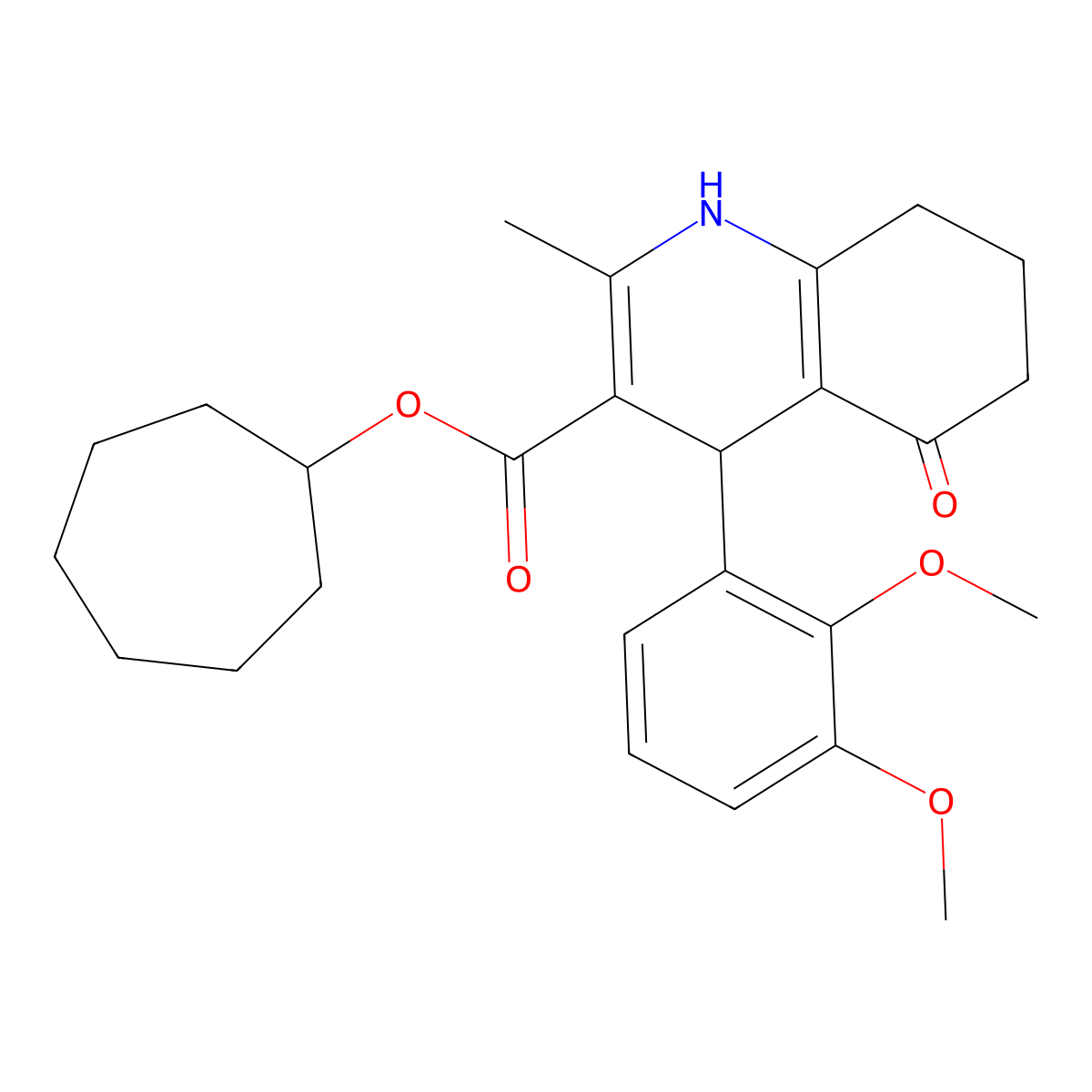 Cycloheptyl 4-(2,3-dimethoxyphenyl)-2-methyl-5-oxo-1,4,5,6,7,8-hexahydroquinoline-3-carboxylate molecular structure, CAS 433701-38-3