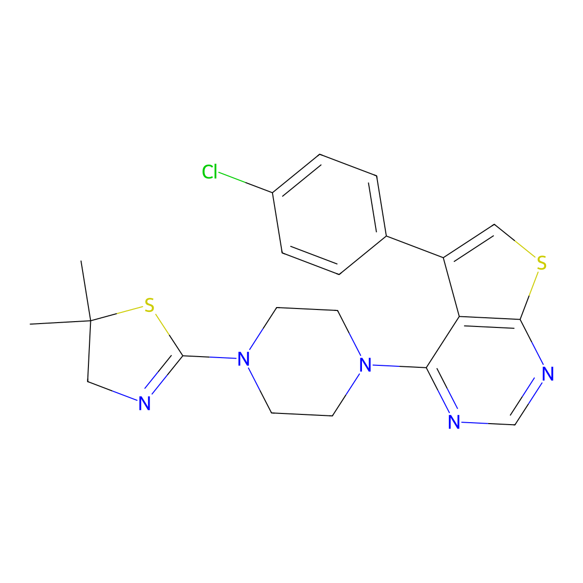 5-(4-Chlorophenyl)-4-[4-(5,5-dimethyl-4,5-dihydro-1,3-thiazol-2-yl)piperazin-1-yl]thieno[2,3-d]pyrimidine molecular structure, CAS 433701-40-7