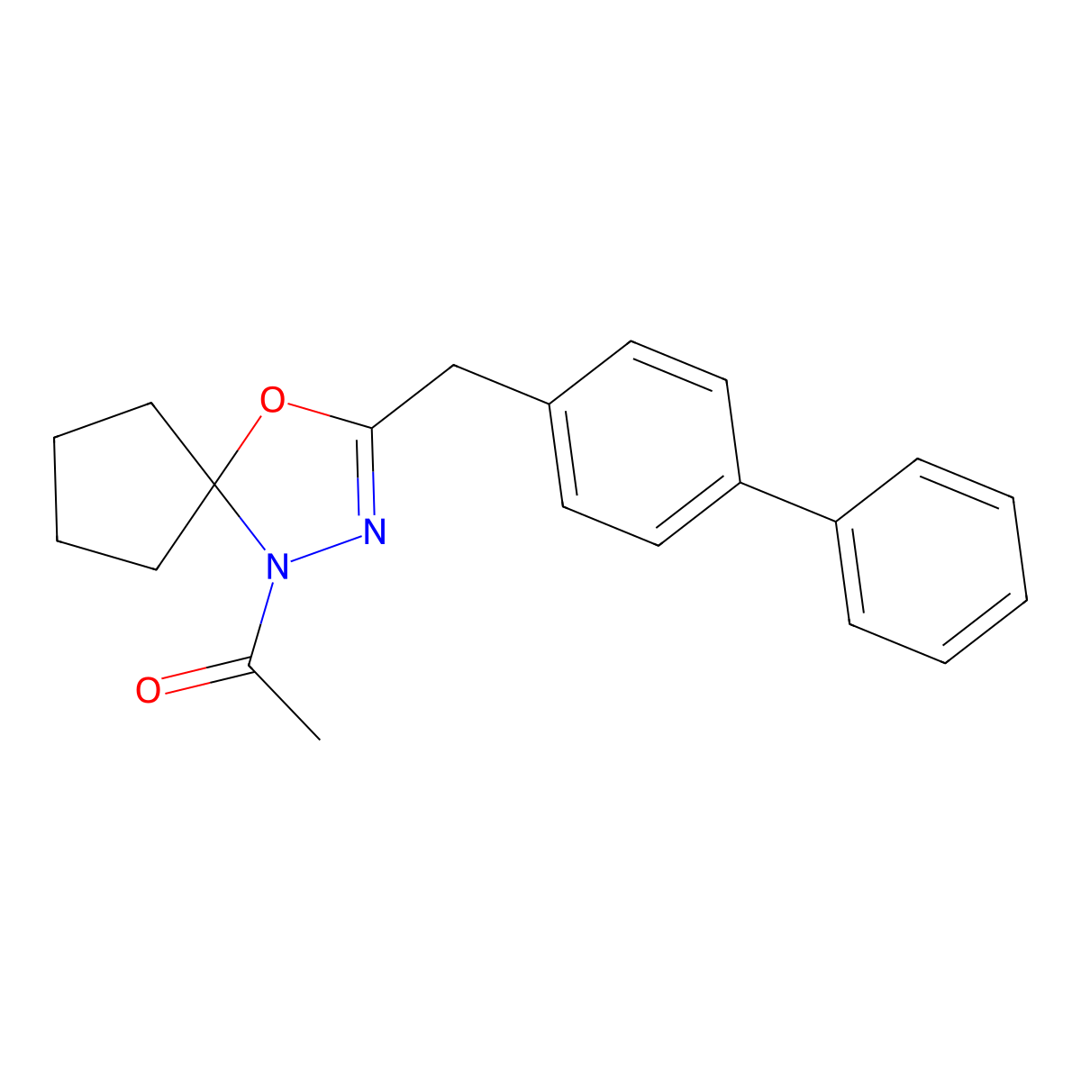 1-[3-(Biphenyl-4-ylmethyl)-4-oxa-1,2-diazaspiro[4.4]non-2-en-1-yl]ethanone molecular structure, CAS 433701-59-8