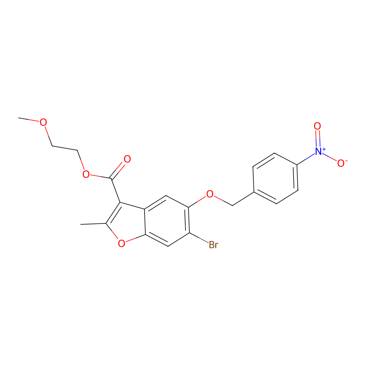 2-Methoxyethyl 6-bromo-2-methyl-5-[(4-nitrophenyl)methoxy]-1-benzofuran-3-carboxylate molecular structure, CAS 433701-64-5