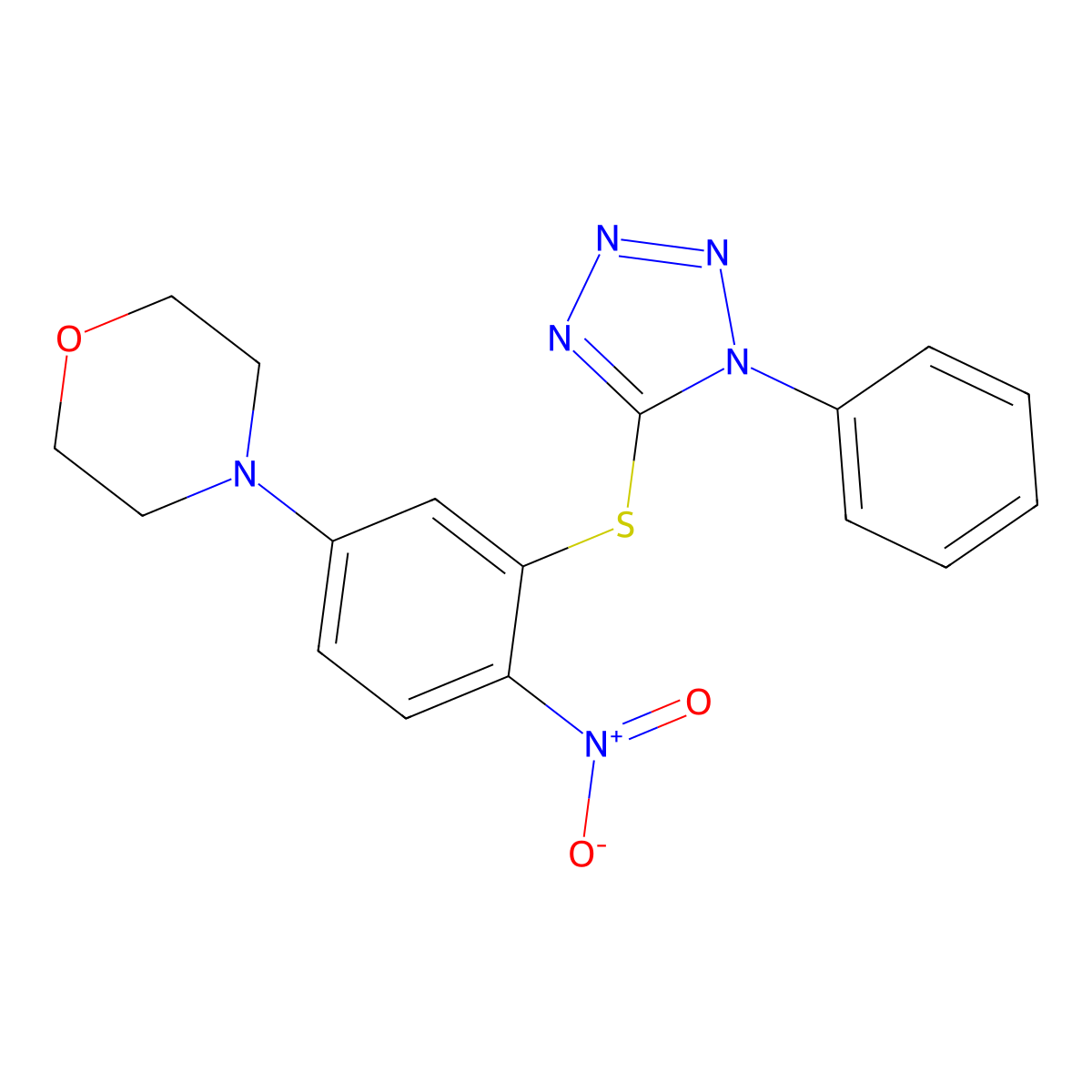 4-[4-Nitro-3-(1-phenyltetrazol-5-yl)sulfanylphenyl]morpholine molecular structure, CAS 433701-66-7
