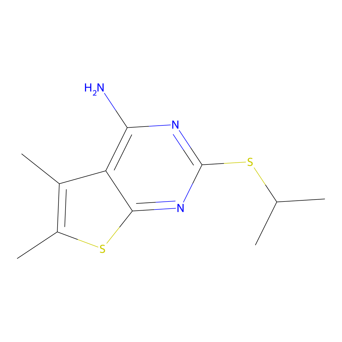 2-(Isopropylthio)-5,6-dimethylthieno[2,3-d]pyrimidin-4-amine molecular structure, CAS 433701-69-0
