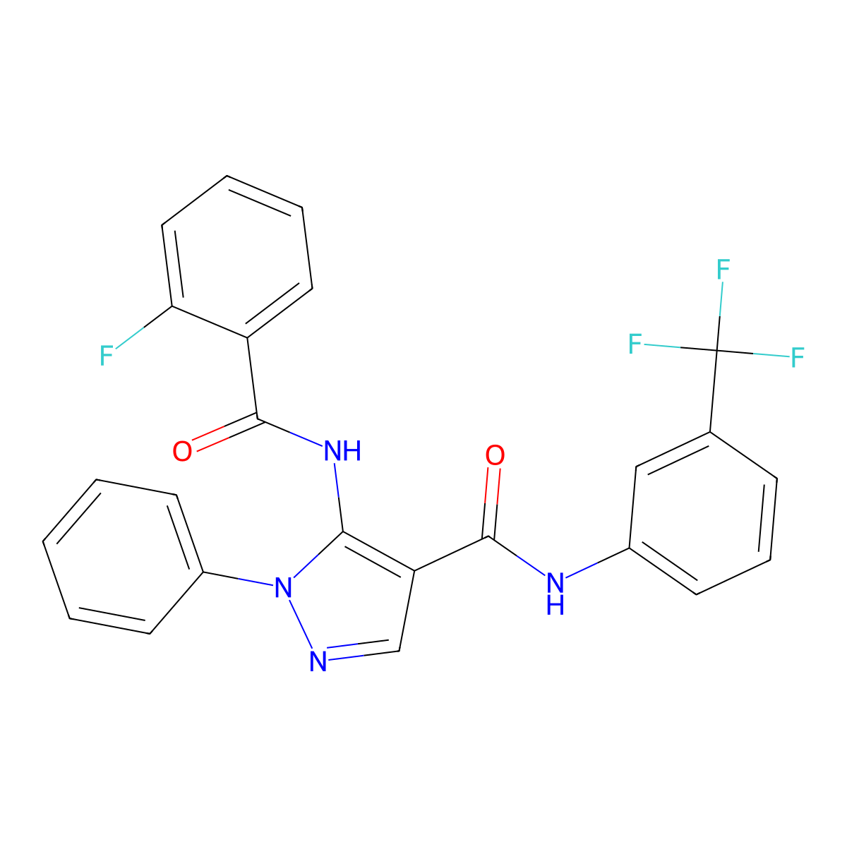 5-[(2-fluorobenzoyl)amino]-1-phenyl-N-[3-(trifluoromethyl)phenyl]pyrazole-4-carboxamide molecular structure, CAS 433701-80-5