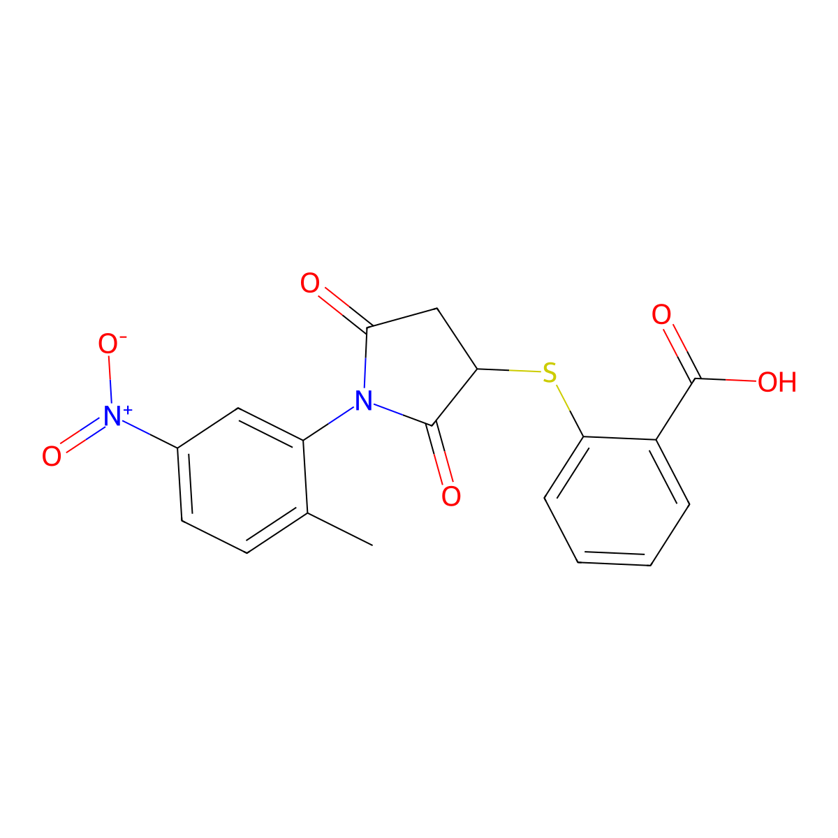 2-{[1-(2-Methyl-5-nitrophenyl)-2,5-dioxopyrrolidin-3-yl]sulfanyl}benzoic acid molecular structure, CAS 433701-85-0