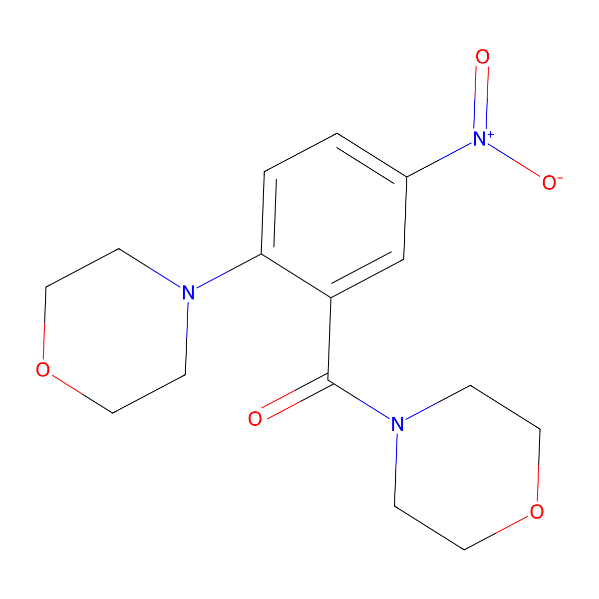 Morpholin-4-yl-(2-morpholin-4-yl-5-nitrophenyl)methanone molecular structure, CAS 433701-90-7